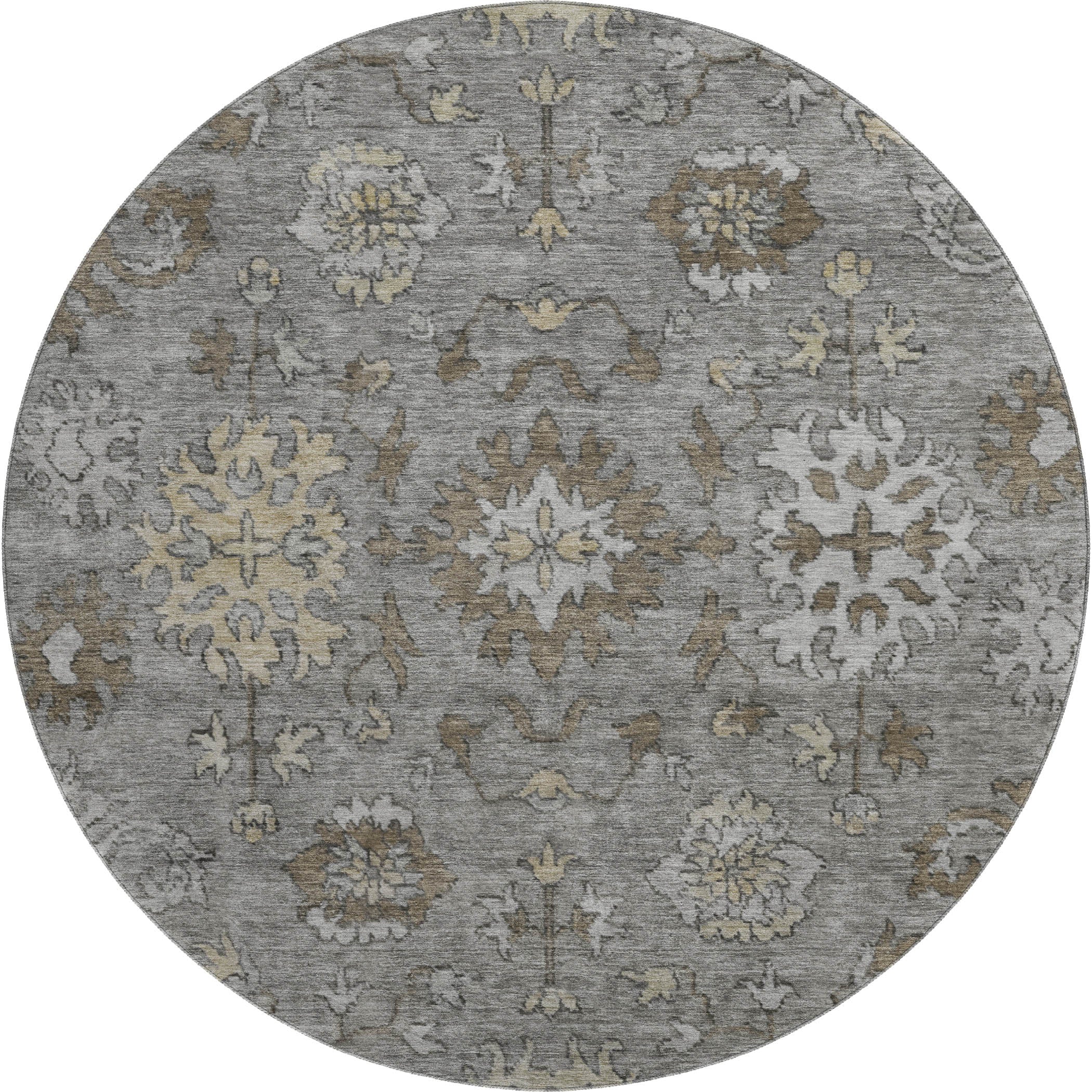 Split Machine Washable Traditional Pewter Gray Rug 8' x 8' #shape_Round