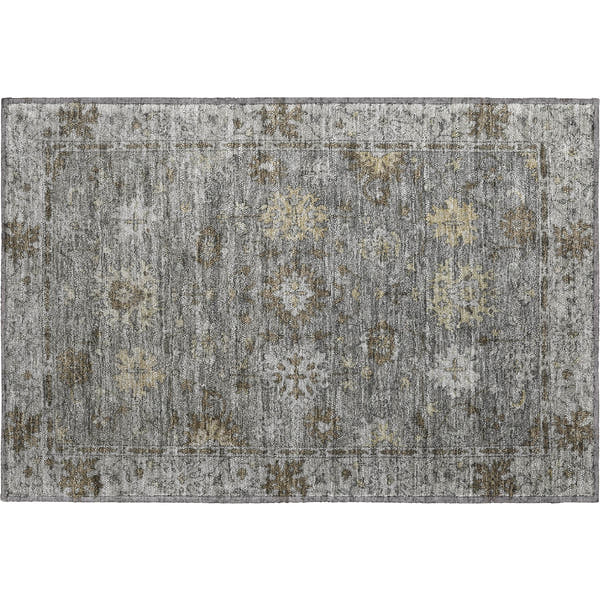 Split Machine Washable Traditional Pewter Gray Rug 1'8" x 2'6"