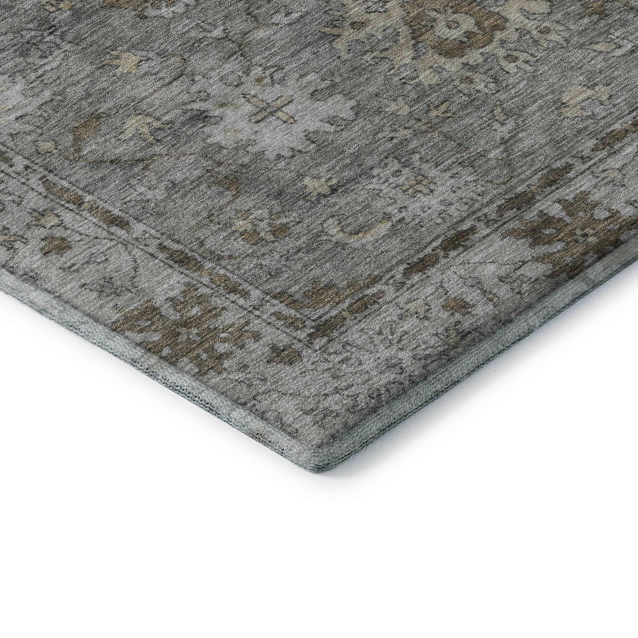 Split Machine Washable Traditional Pewter Gray Rug 1'8" x 2'6" #shape_Rectangle
