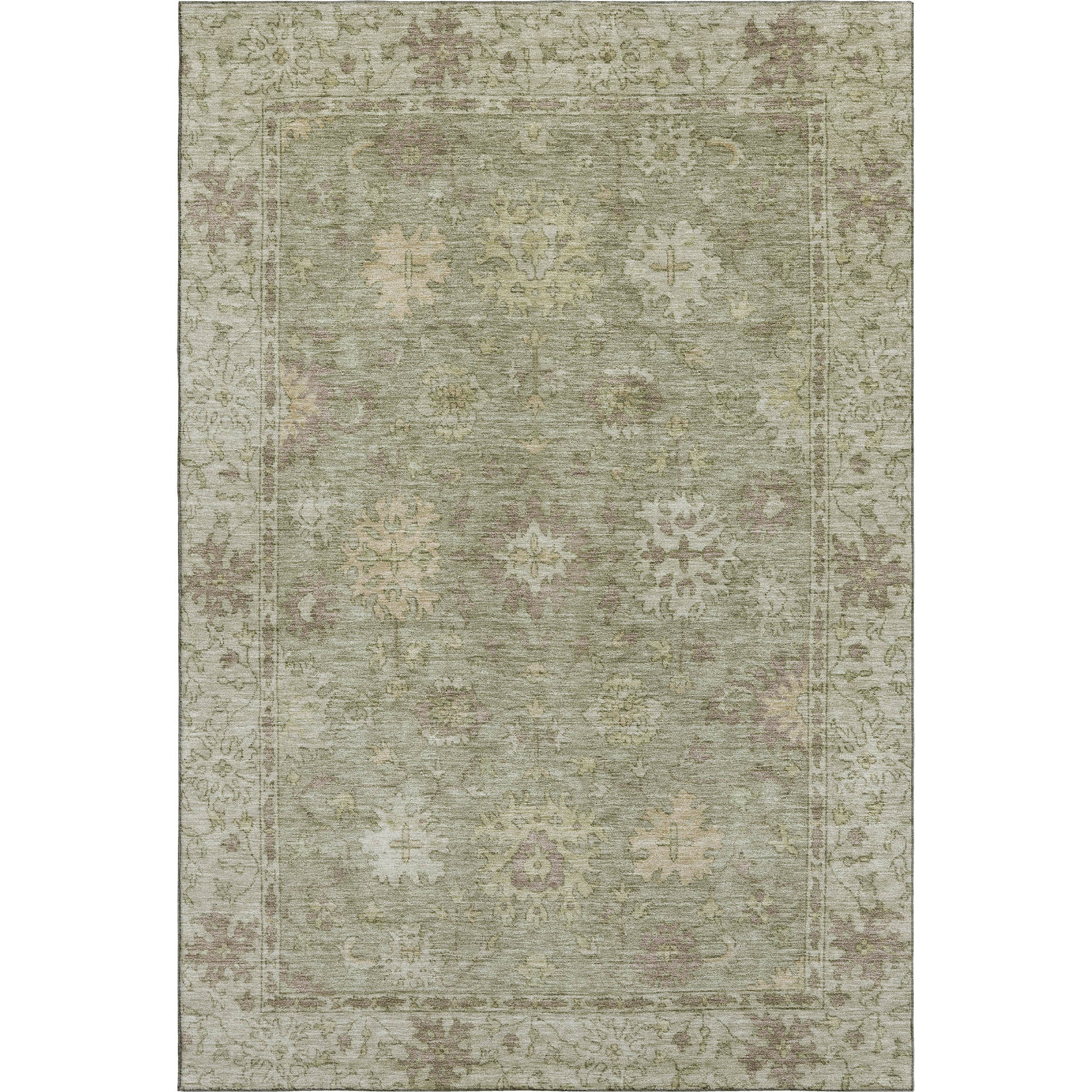 Split Machine Washable Traditional Sage Green Rug 2'6" x 3'10" #shape_Rectangle