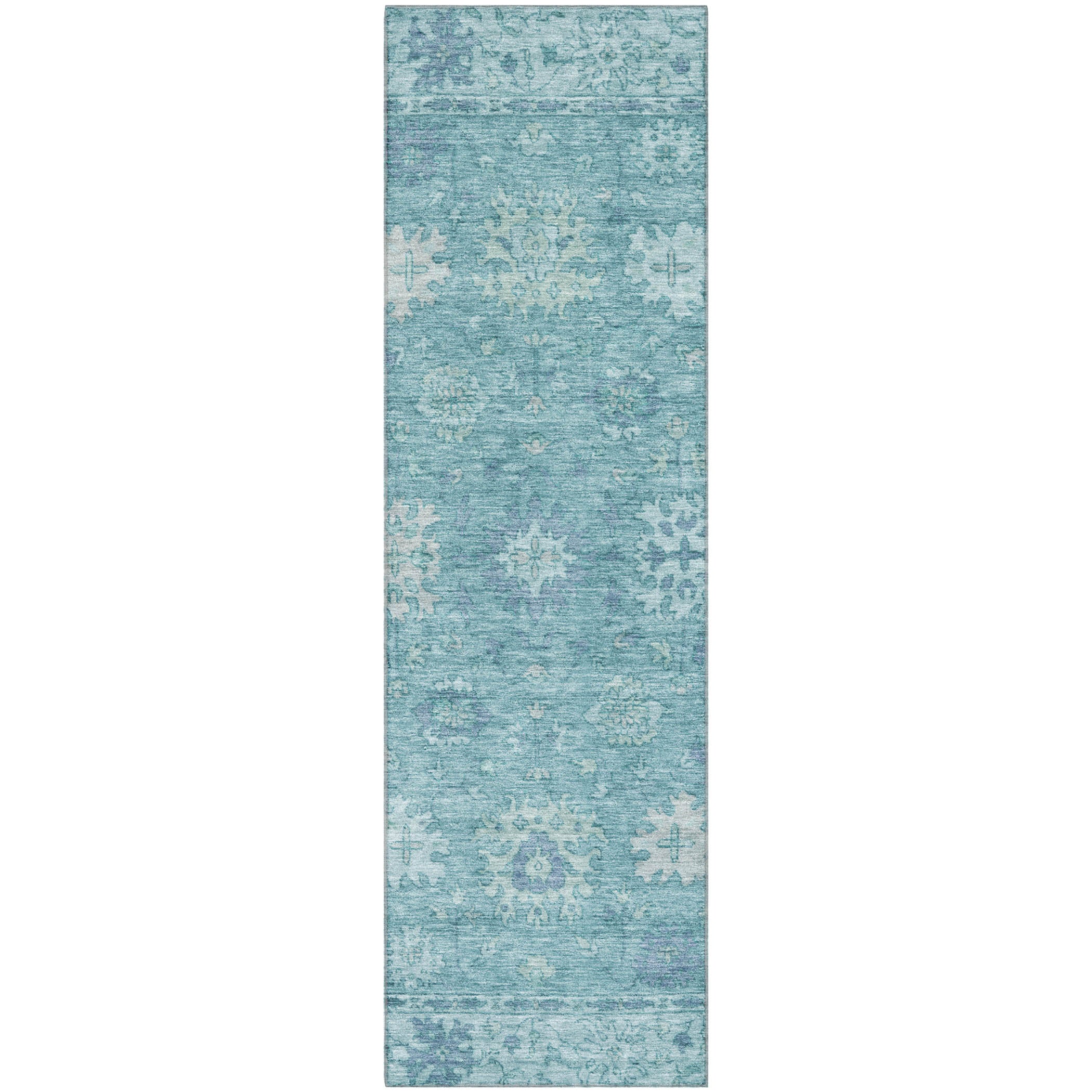 Split Machine Washable Traditional Teal Rug 2'3" x 7'6" #shape_Runner
