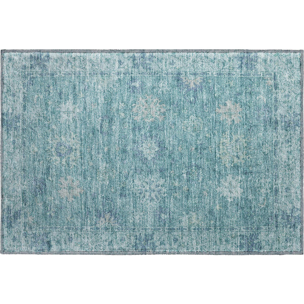 Split Machine Washable Traditional Teal Rug 1'8" x 2'6"
