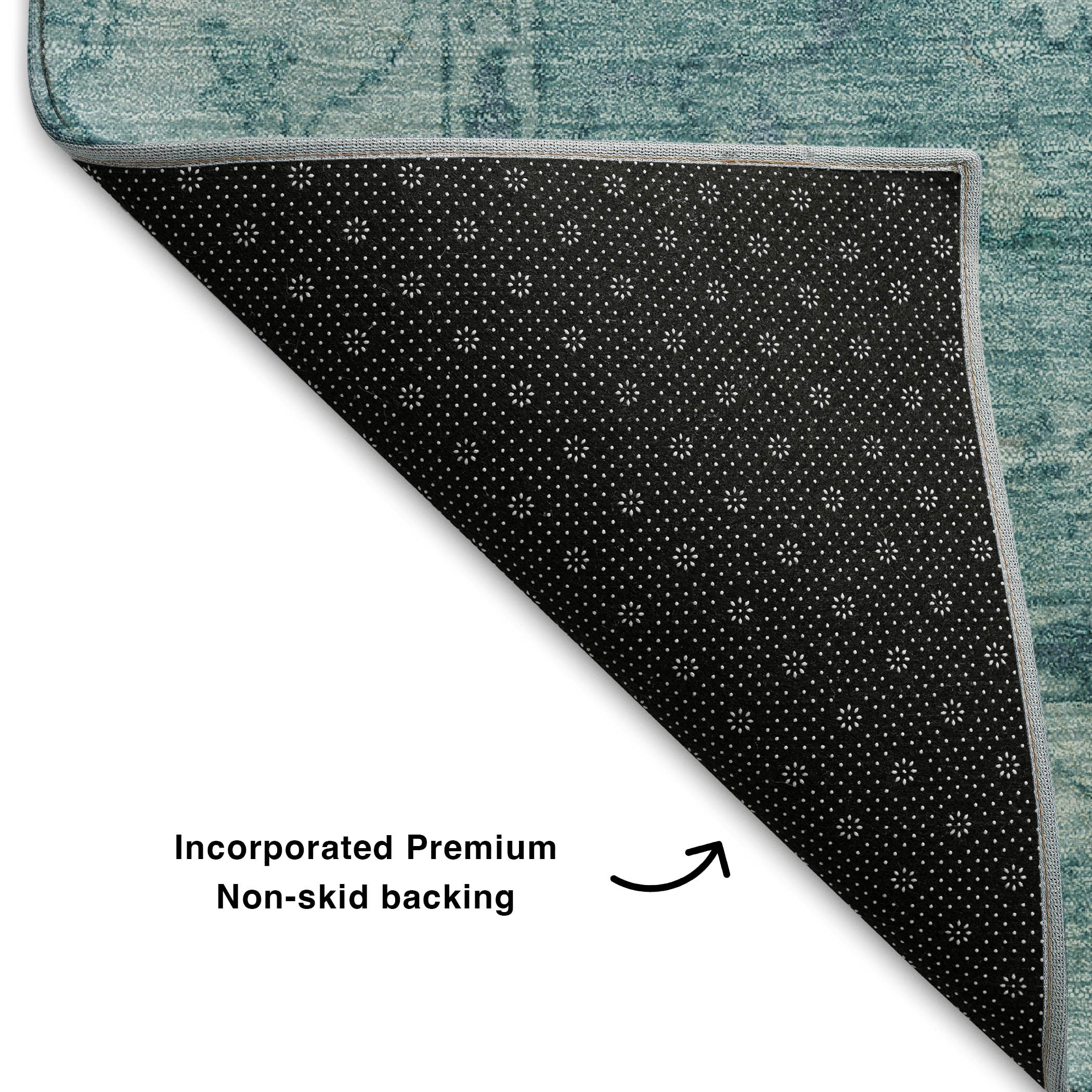 Split Machine Washable Traditional Teal Rug 1'8" x 2'6" #shape_Rectangle