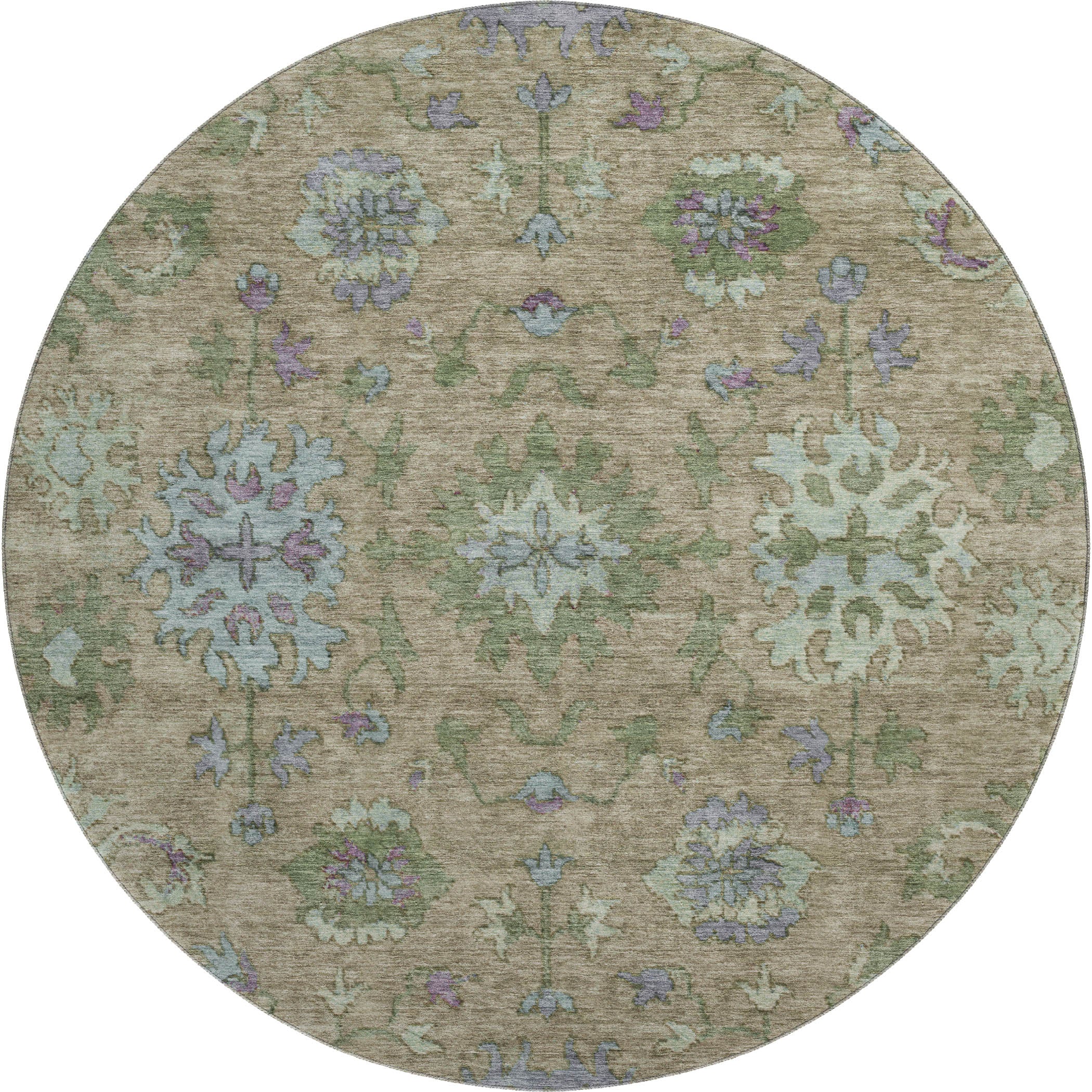 Prague Machine Washable Traditional Brown Rug 8' x 8' #shape_Round