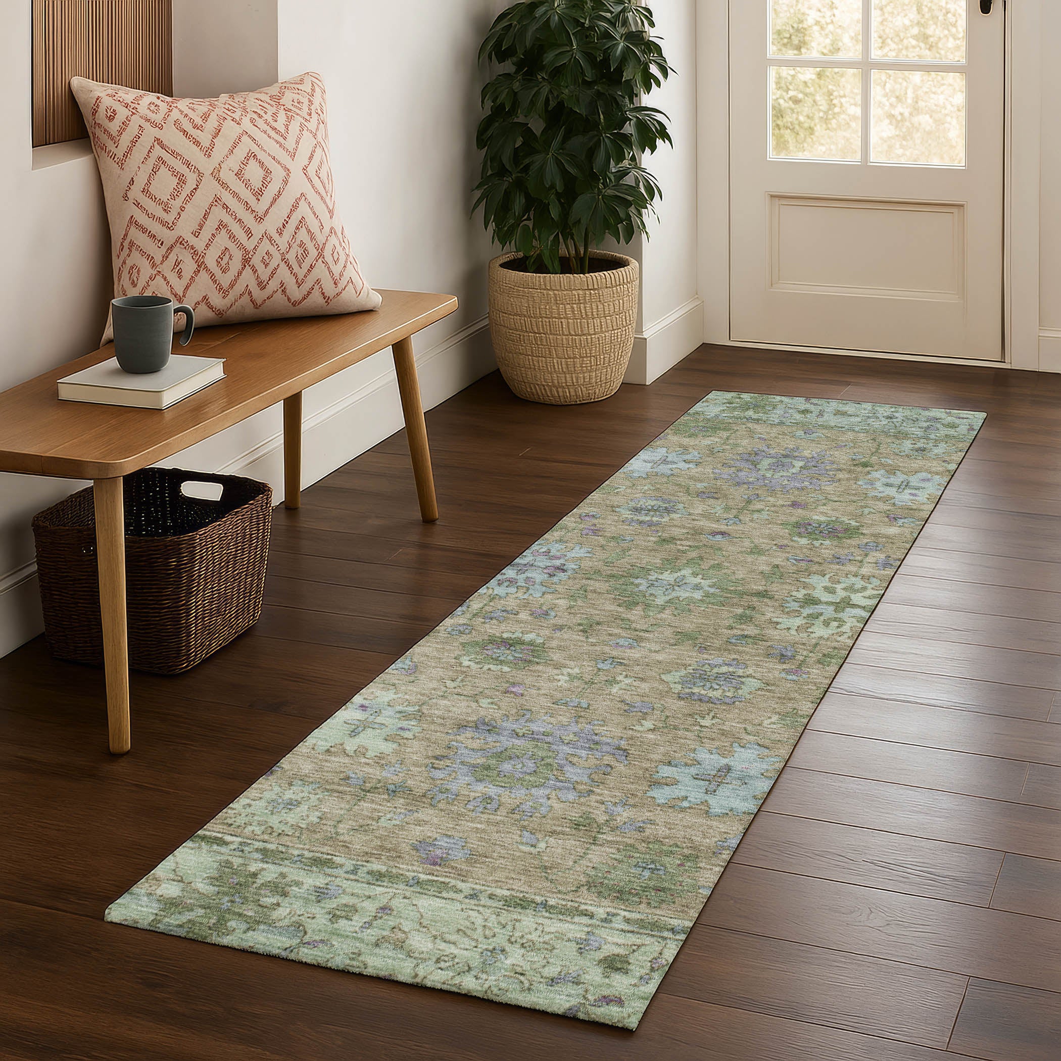 Prague Machine Washable Traditional Brown Rug 2'3" x 7'6" #shape_Runner