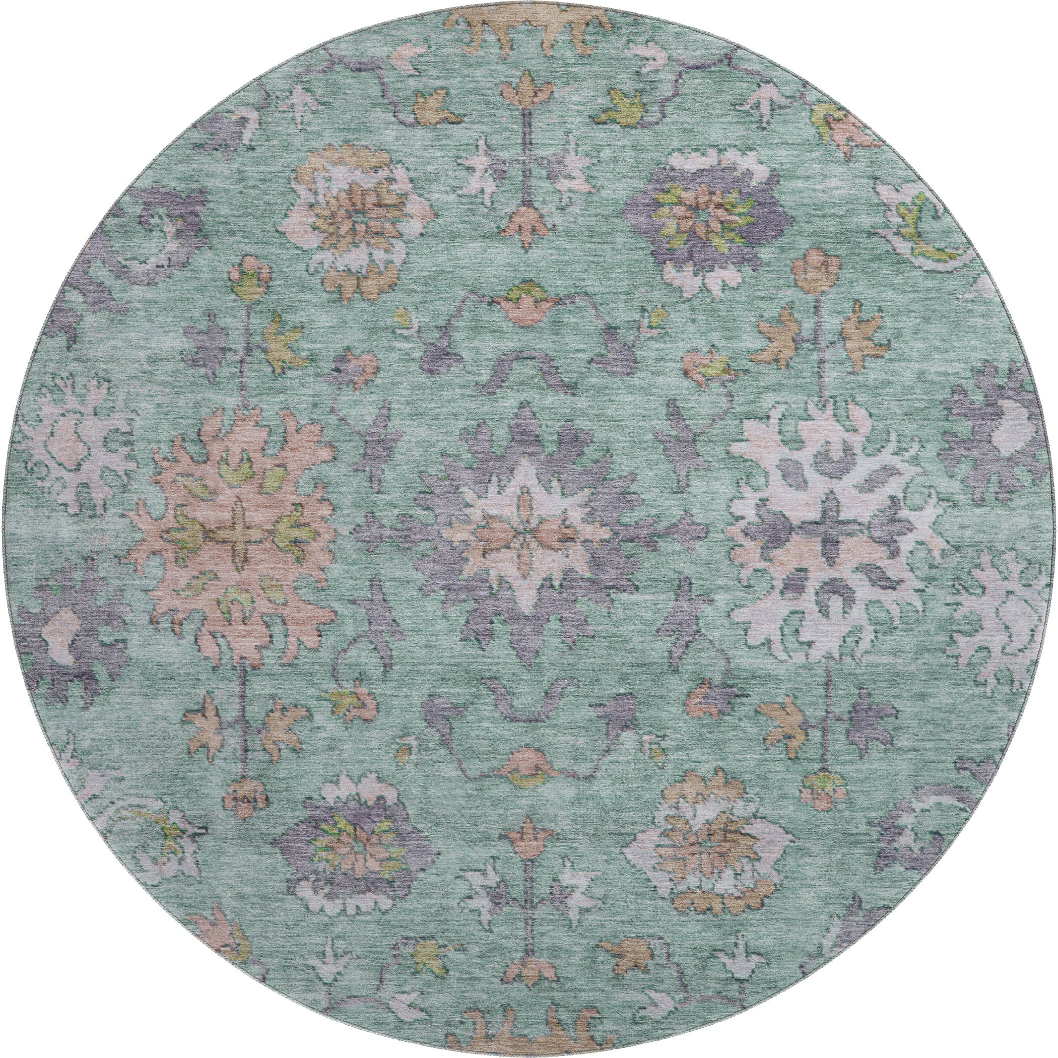 Prague Machine Washable Traditional Mint Green Rug 8' x 8' #shape_Round
