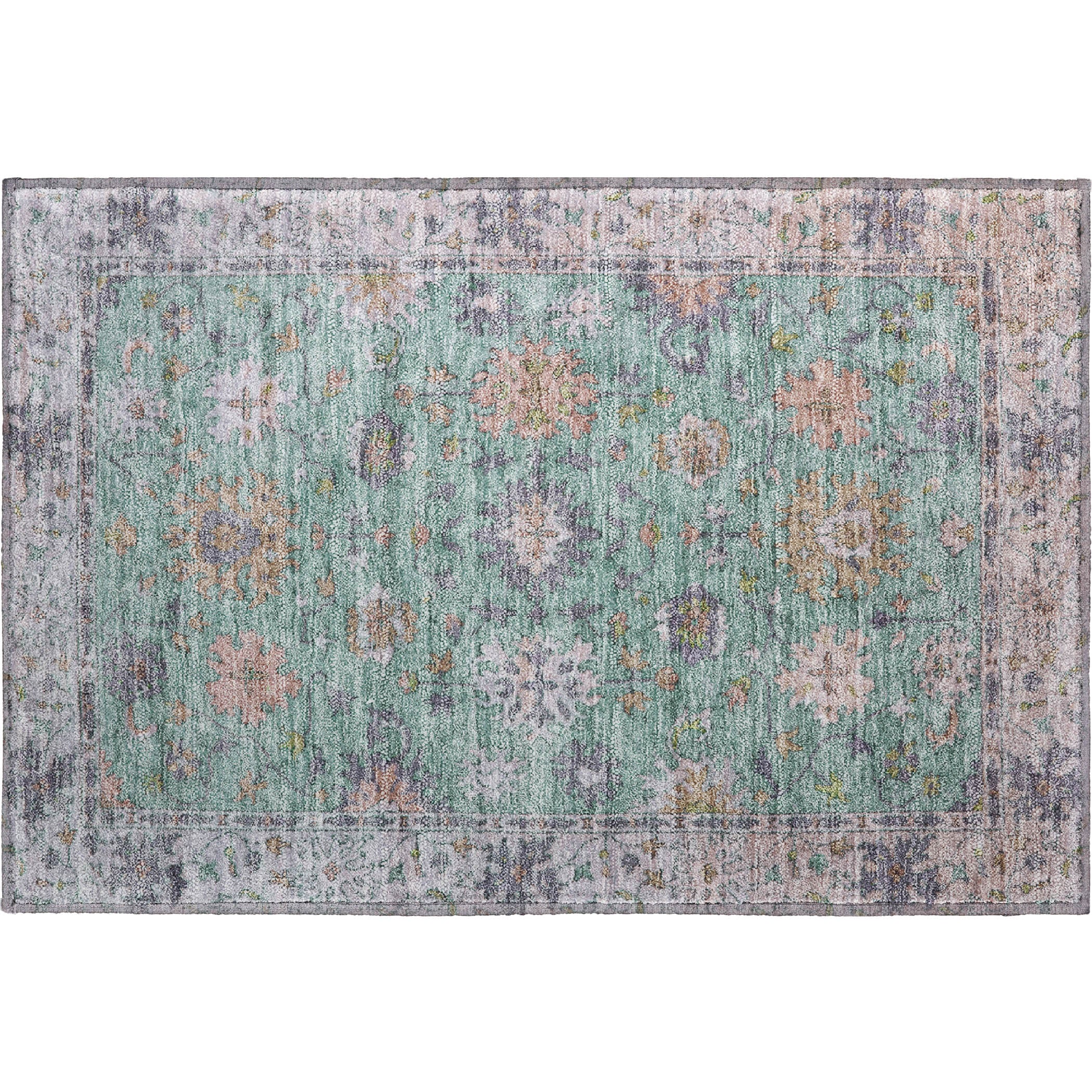 Prague Machine Washable Traditional Mint Green Rug 1'8" x 2'6" #shape_Rectangle