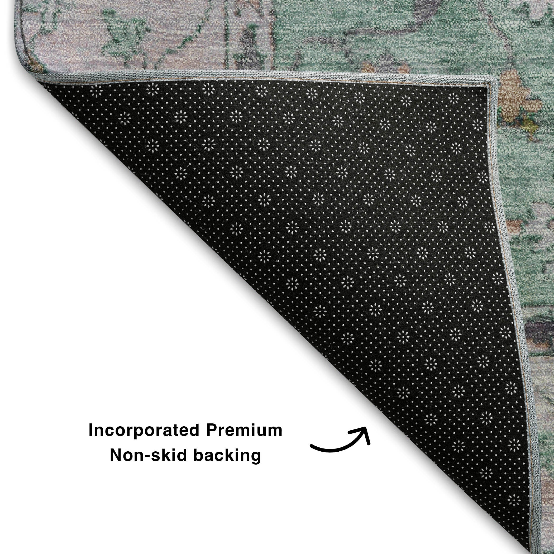 Prague Machine Washable Traditional Mint Green Rug 1'8" x 2'6" #shape_Rectangle
