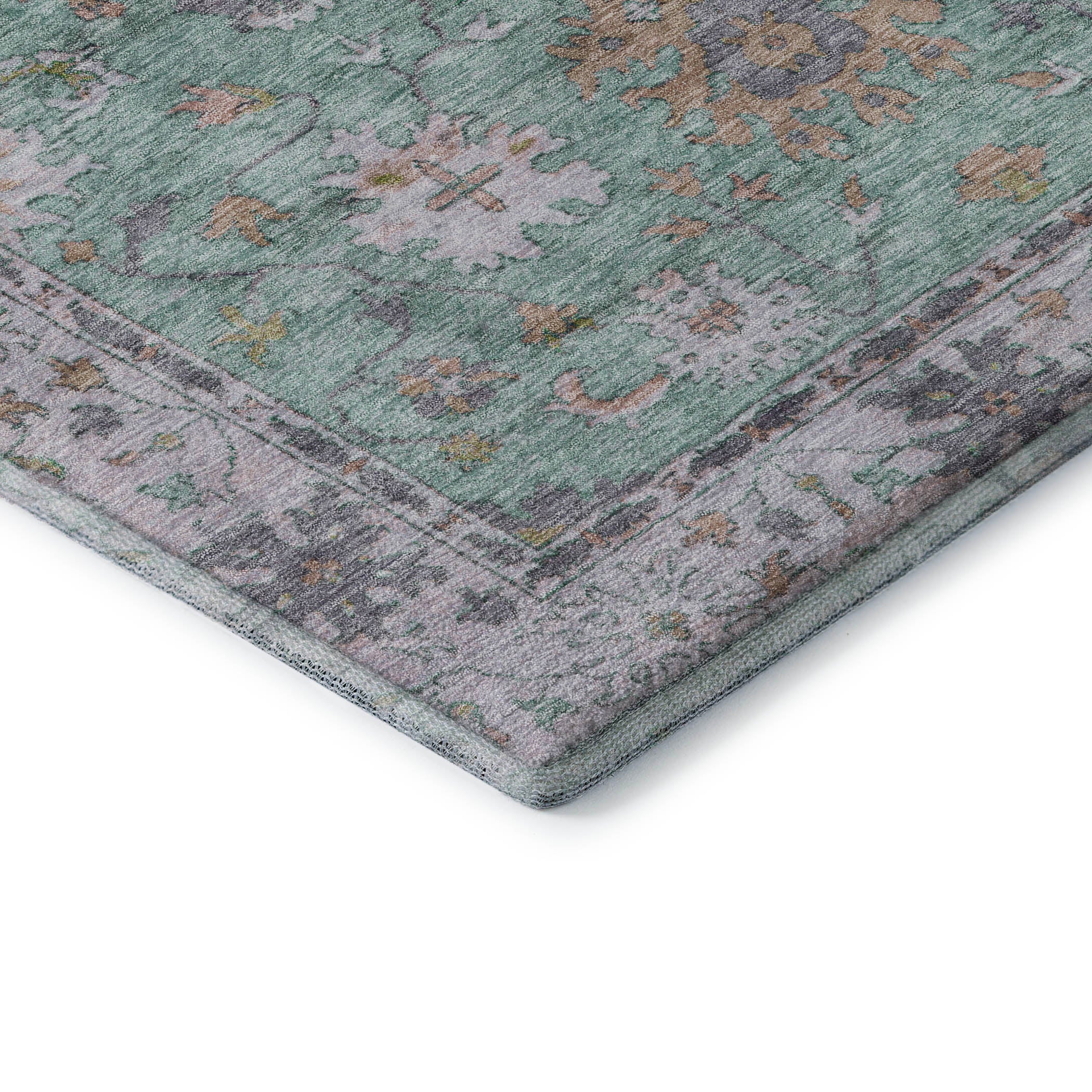 Prague Machine Washable Traditional Mint Green Rug 1'8" x 2'6" #shape_Rectangle