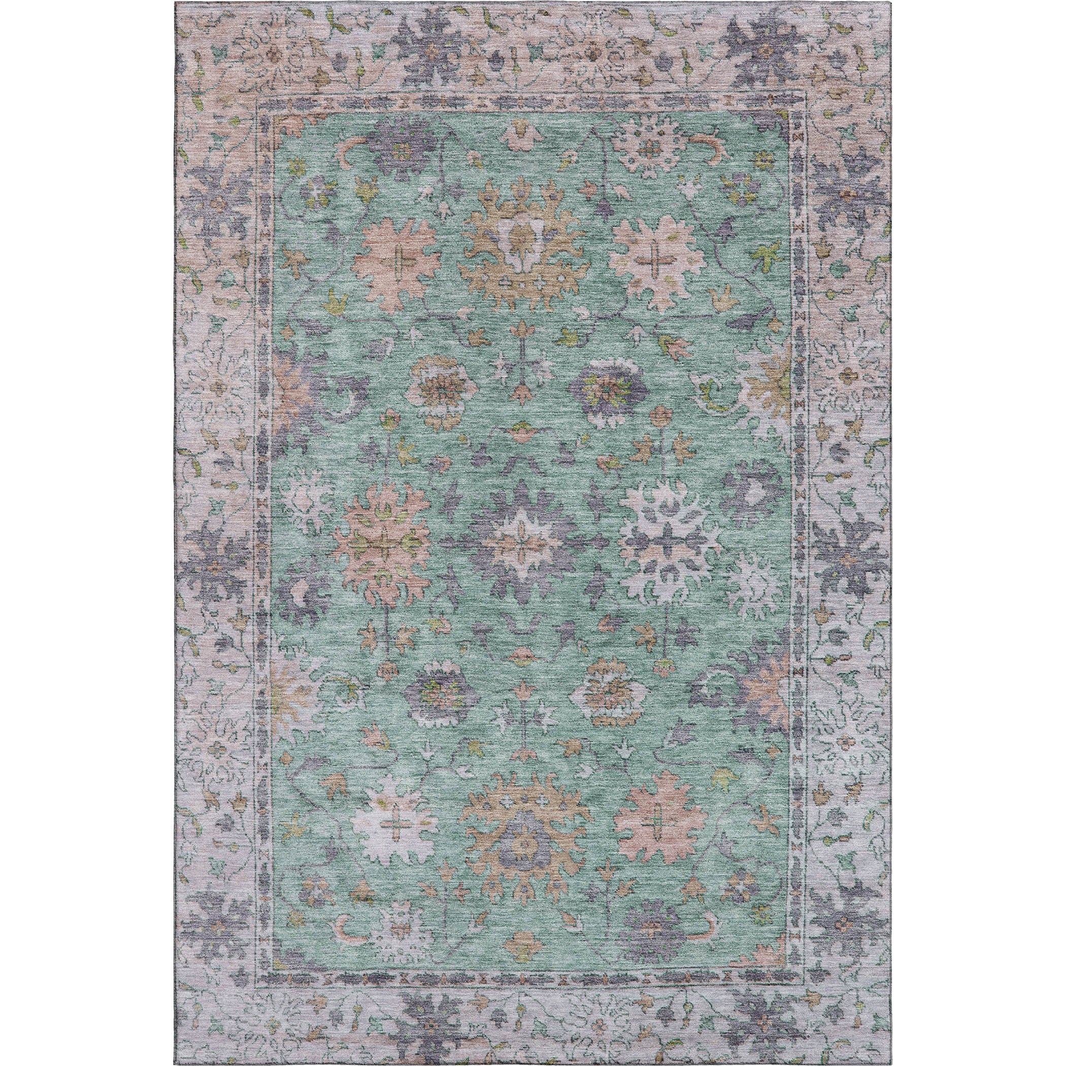 Prague Machine Washable Traditional Mint Green Rug 2'6" x 3'10" #shape_Rectangle