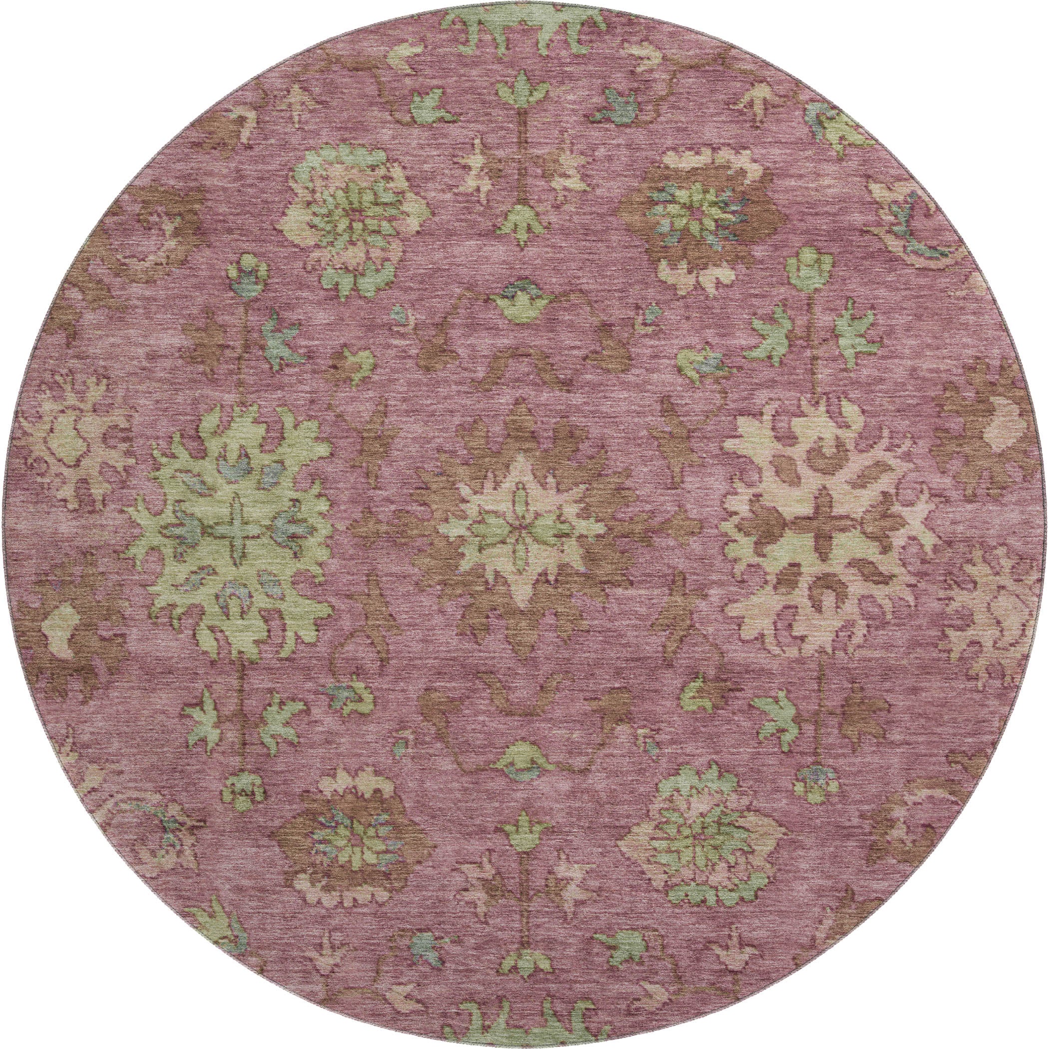 Prague Machine Washable Traditional Pink Rug 8' x 8' #shape_Round