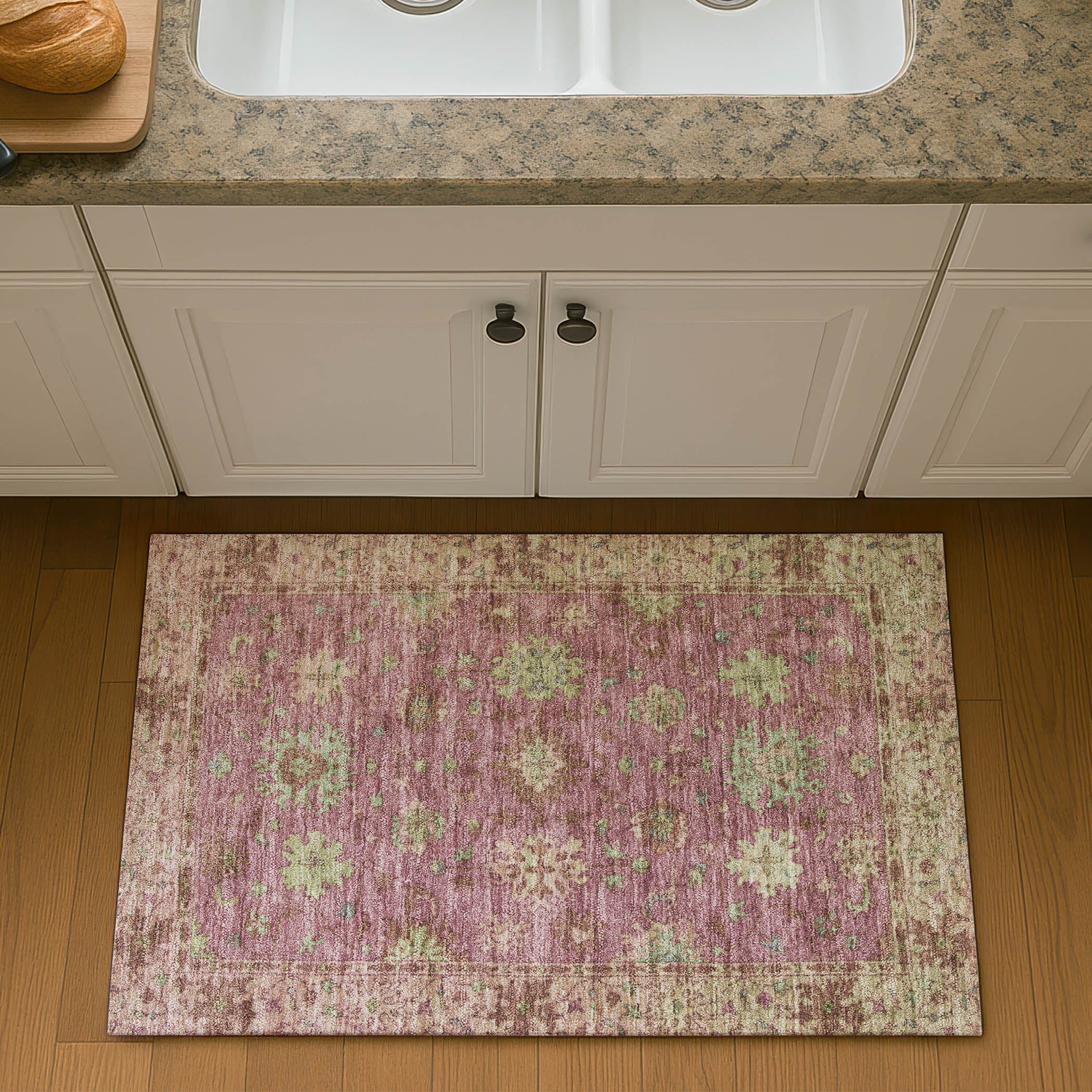 Prague Machine Washable Traditional Pink Rug 1'8" x 2'6" #shape_Rectangle