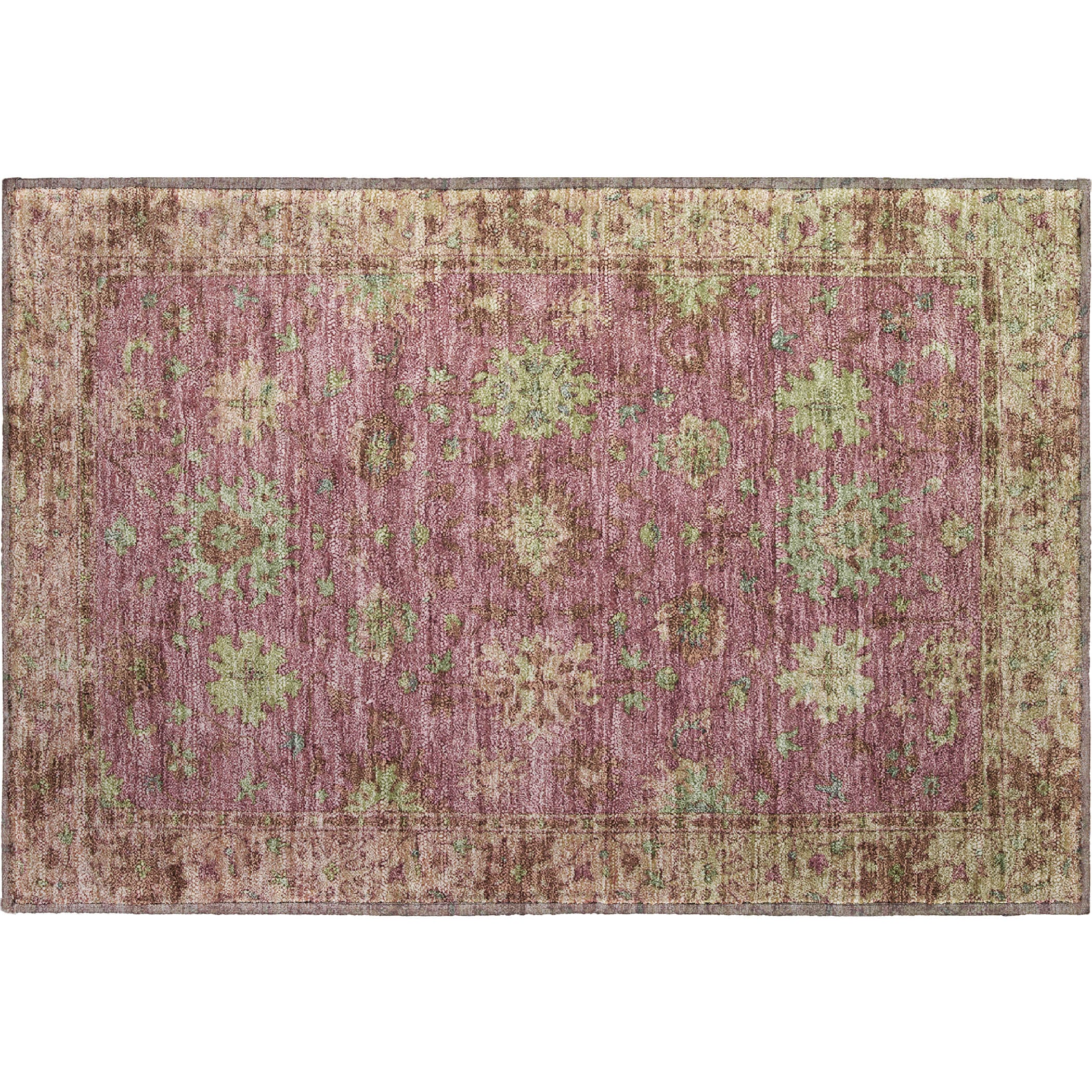 Prague Machine Washable Traditional Pink Rug 1'8" x 2'6" #shape_Rectangle