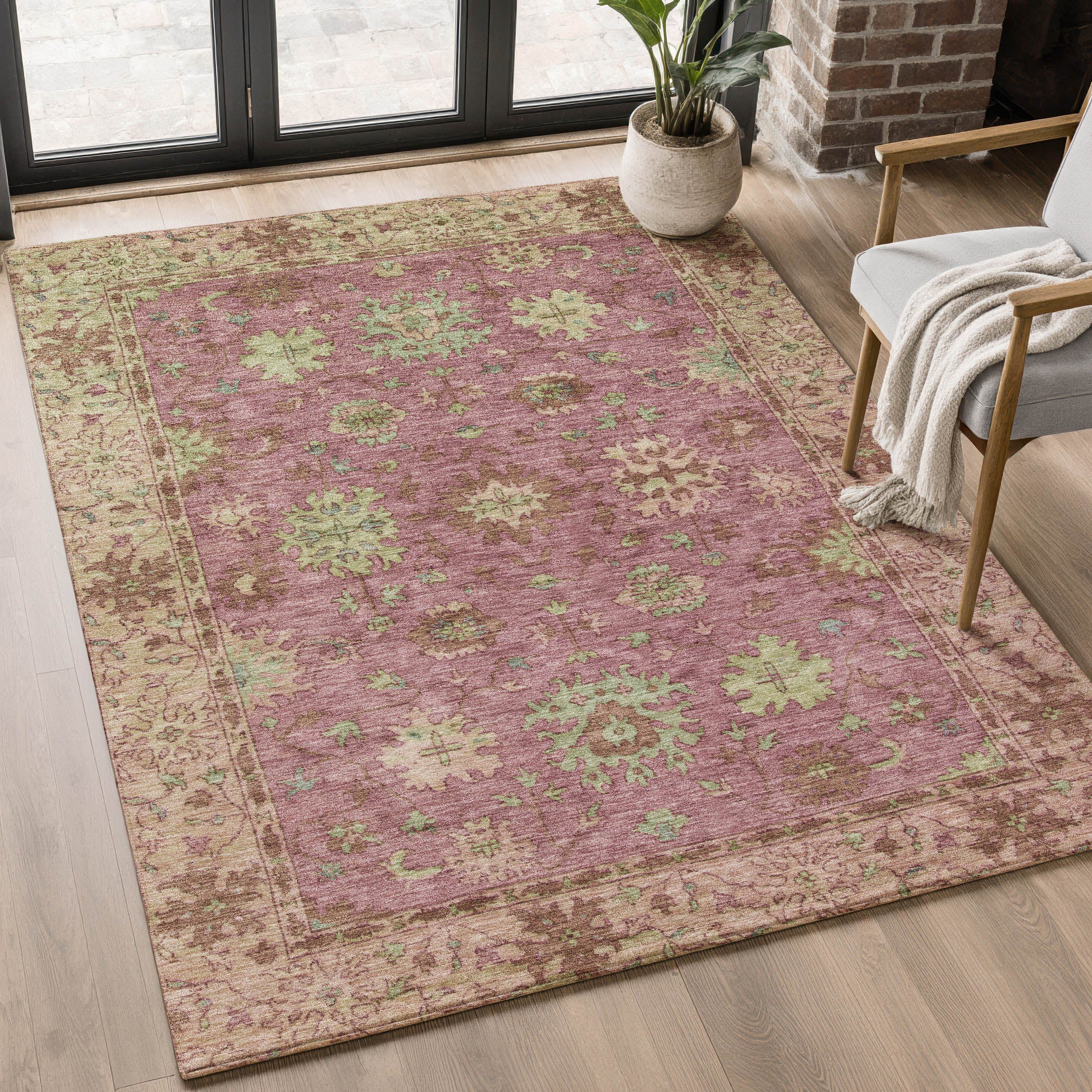 Prague Machine Washable Traditional Pink Rug 2'6" x 3'10" #shape_Rectangle