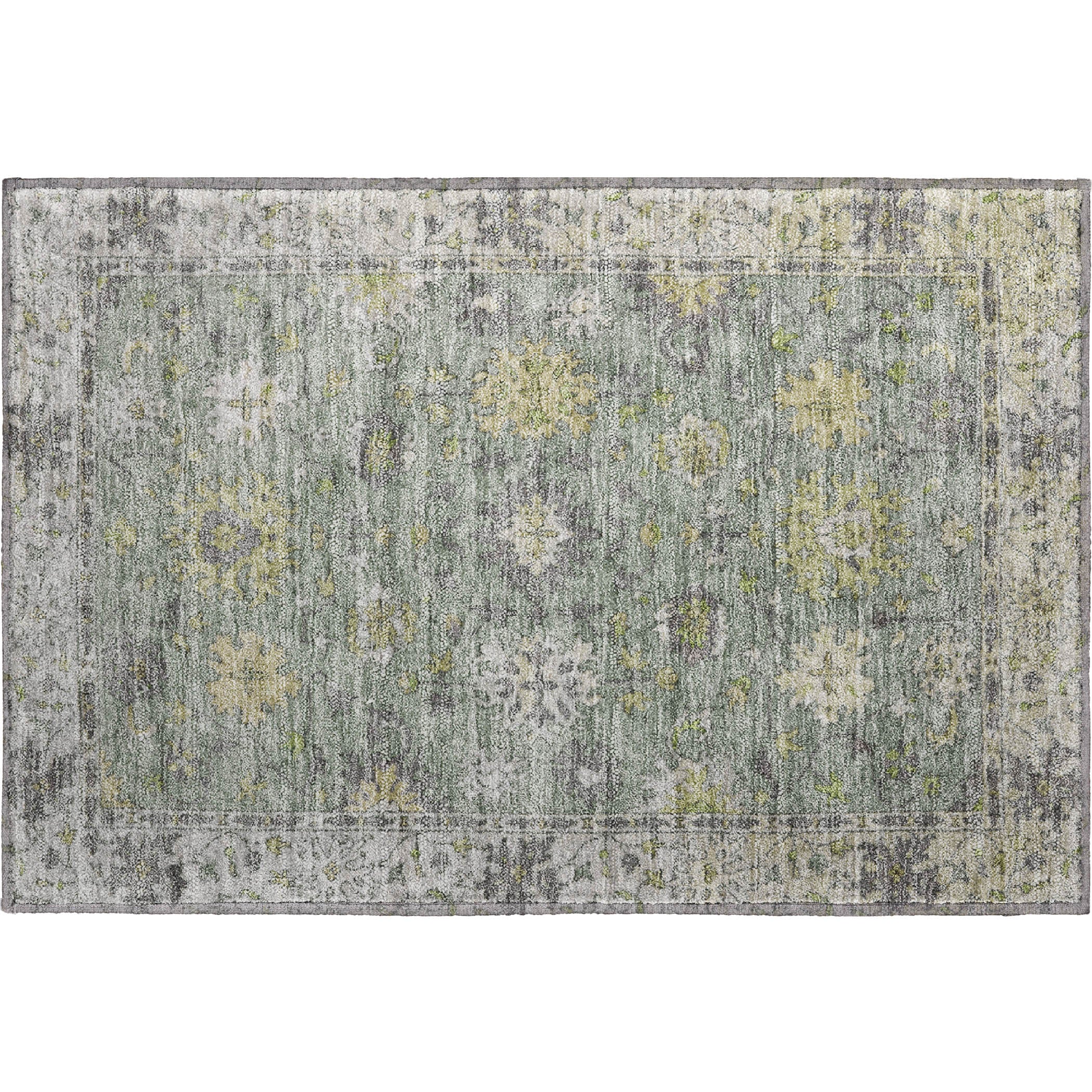 Prague Machine Washable Traditional Sage Green Rug 1'8" x 2'6" #shape_Rectangle