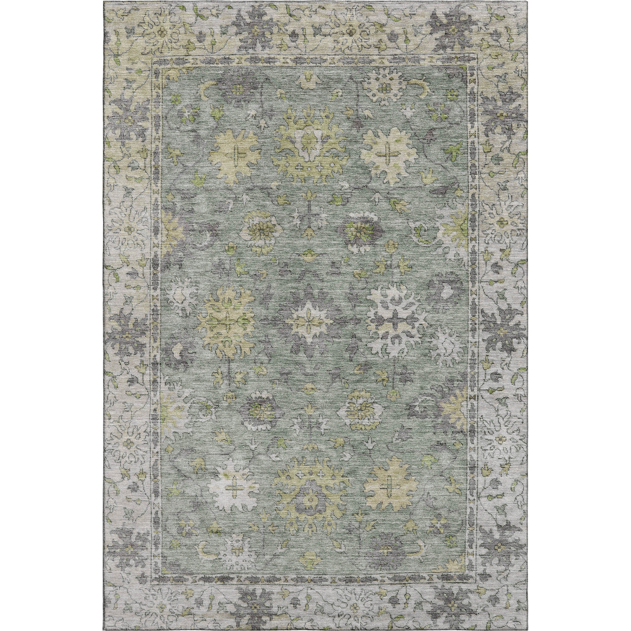 Prague Machine Washable Traditional Sage Green Rug 2'6" x 3'10" #shape_Rectangle