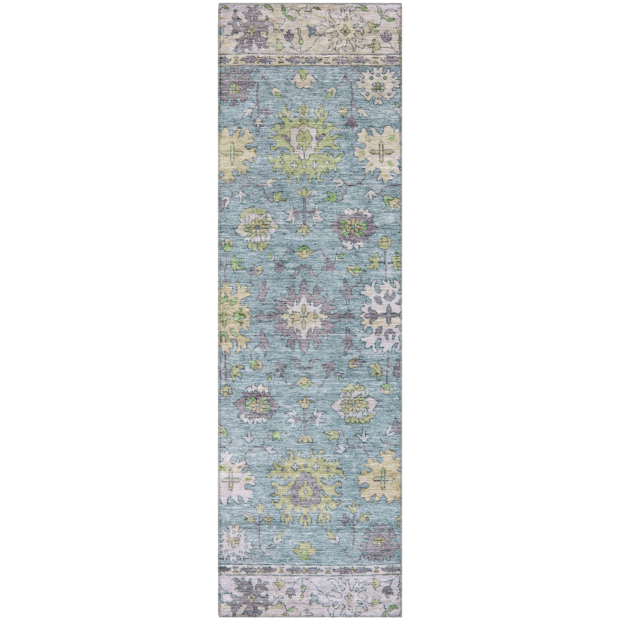 Prague Machine Washable Traditional Seafoam Blue Rug 2'3" x 7'6" #shape_Runner
