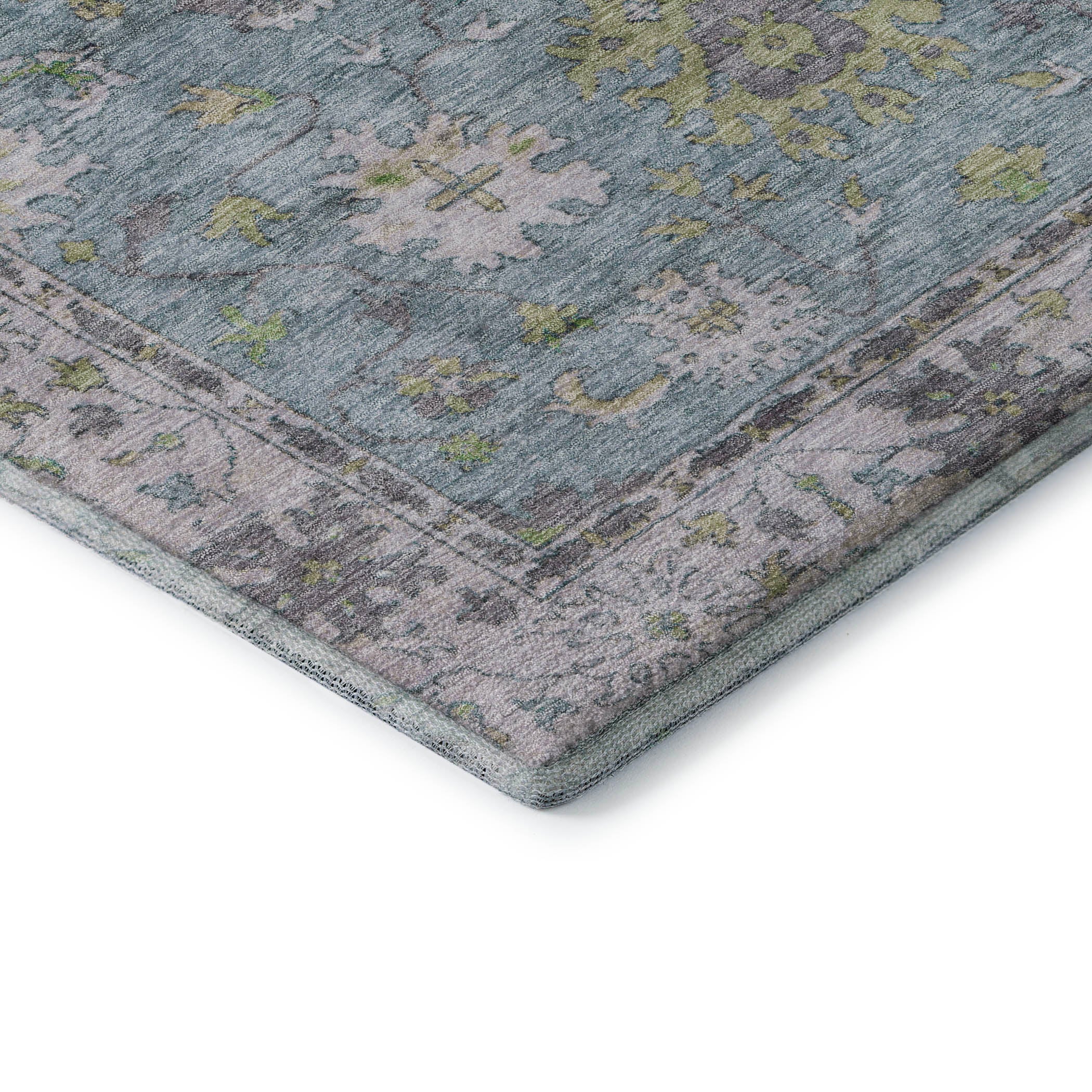 Prague Machine Washable Traditional Seafoam Blue Rug 1'8" x 2'6" #shape_Rectangle