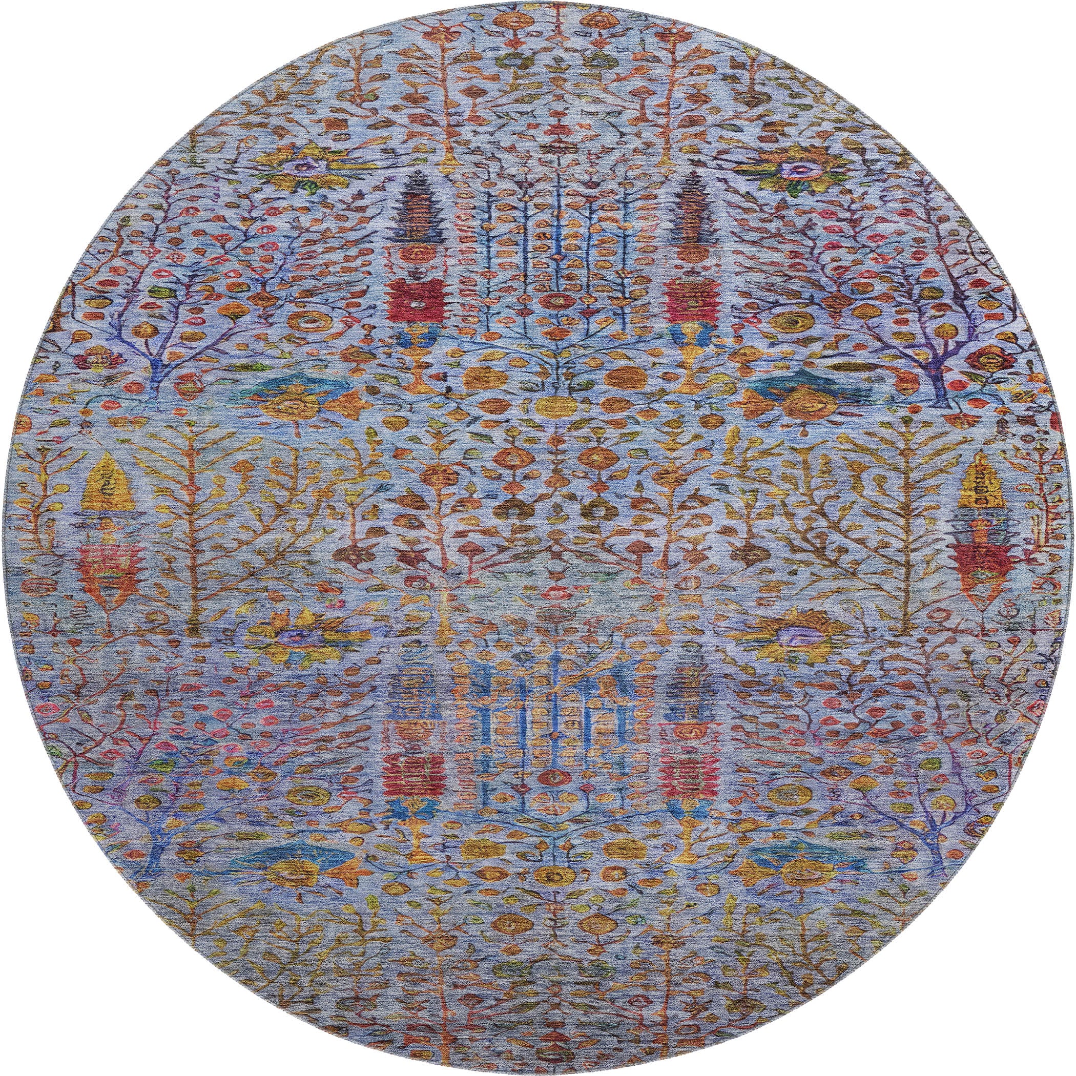 Antigua Machine Washable Transitional Blue Rug 8' x 8' #shape_Round