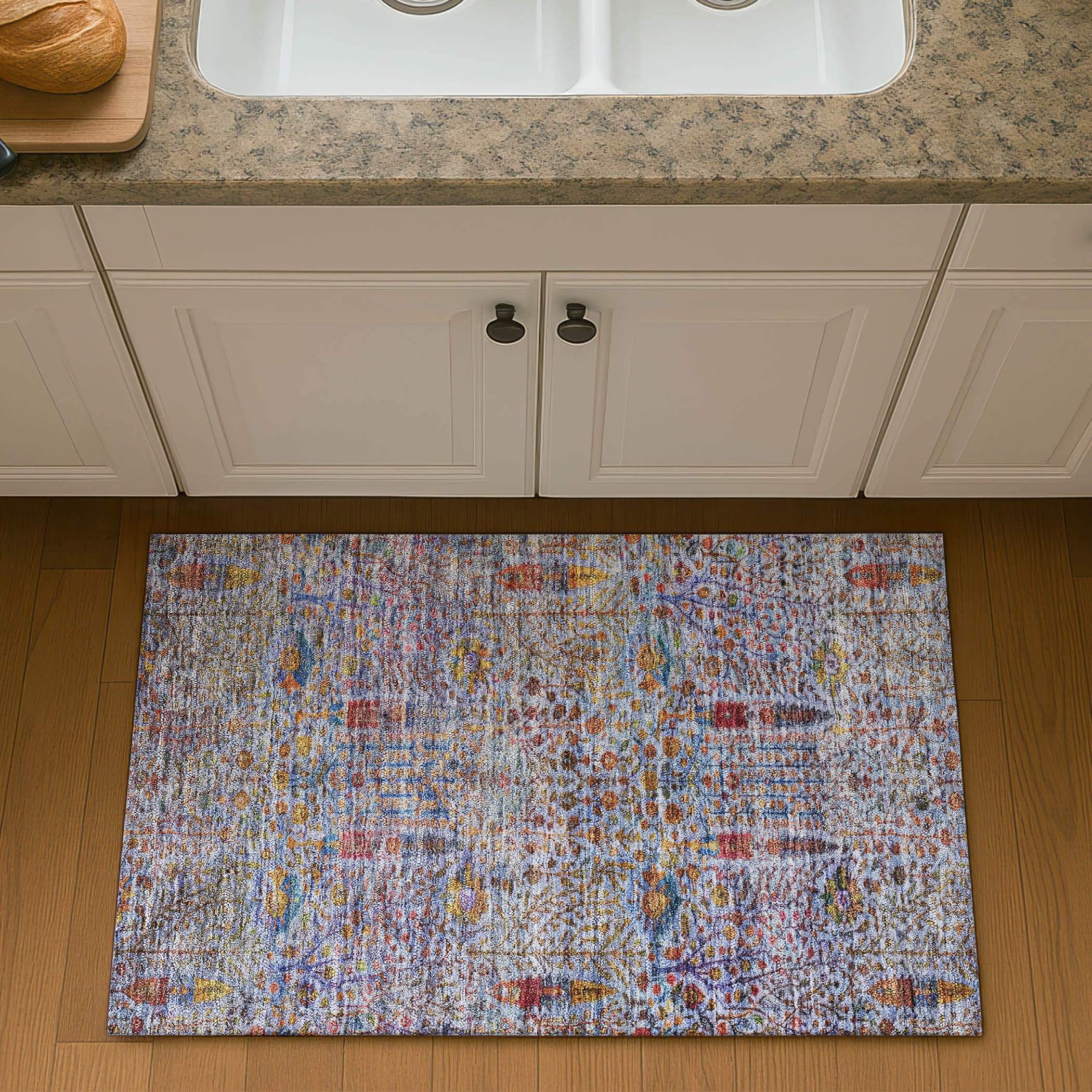 Antigua Machine Washable Transitional Blue Rug 1'8" x 2'6" #shape_Rectangle