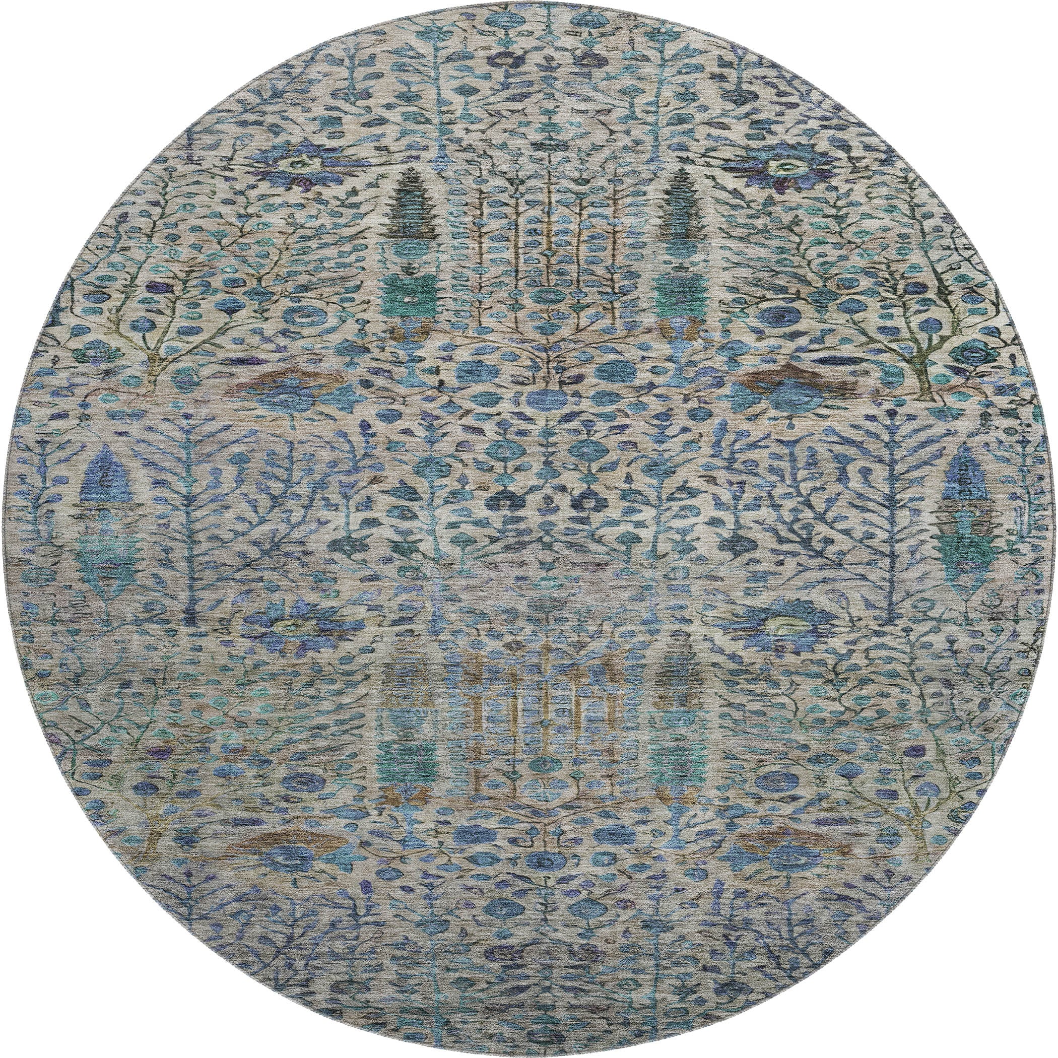 Antigua Machine Washable Transitional Brown Rug 8' x 8' #shape_Round