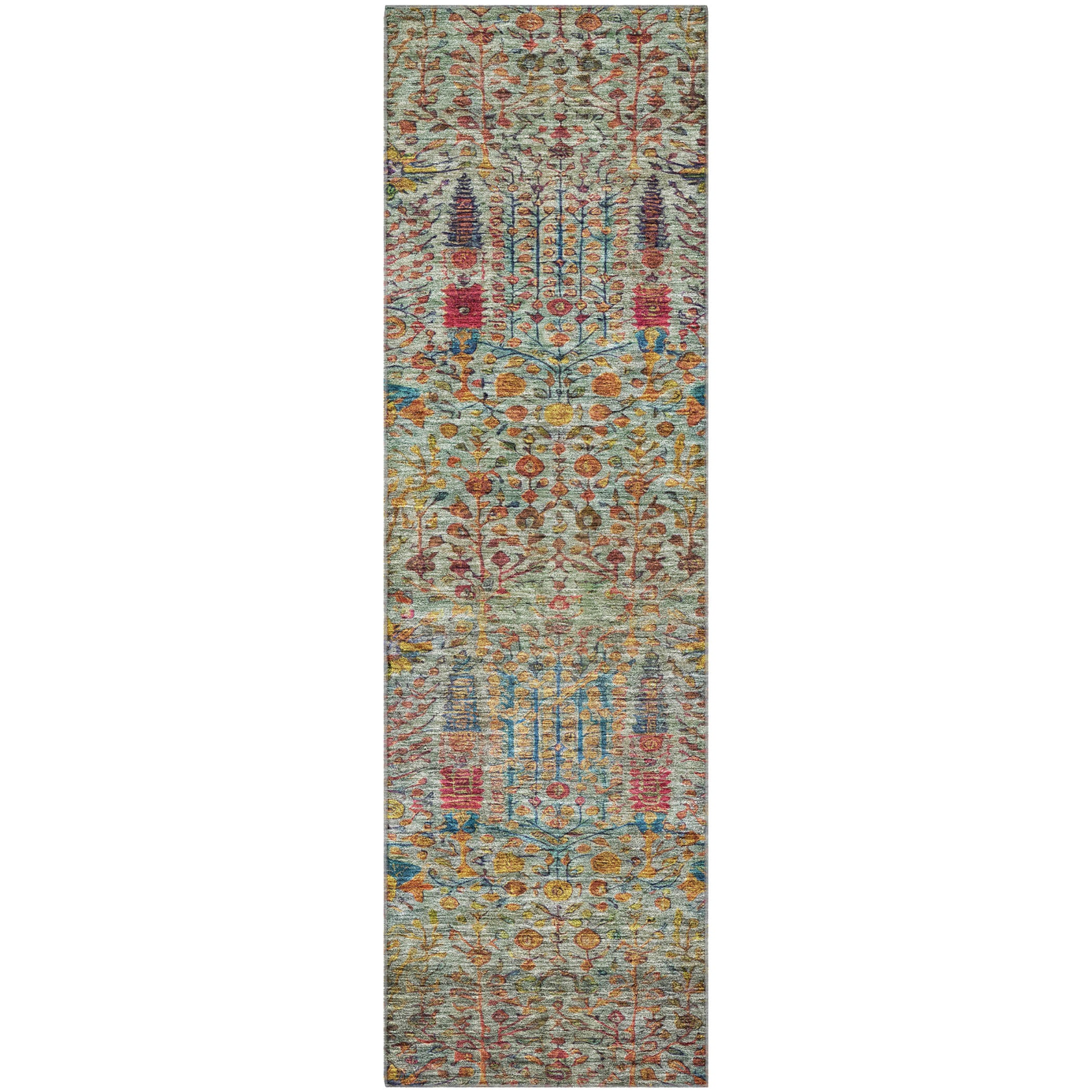 Antigua Machine Washable Transitional Green Rug 2'3" x 7'6" #shape_Runner