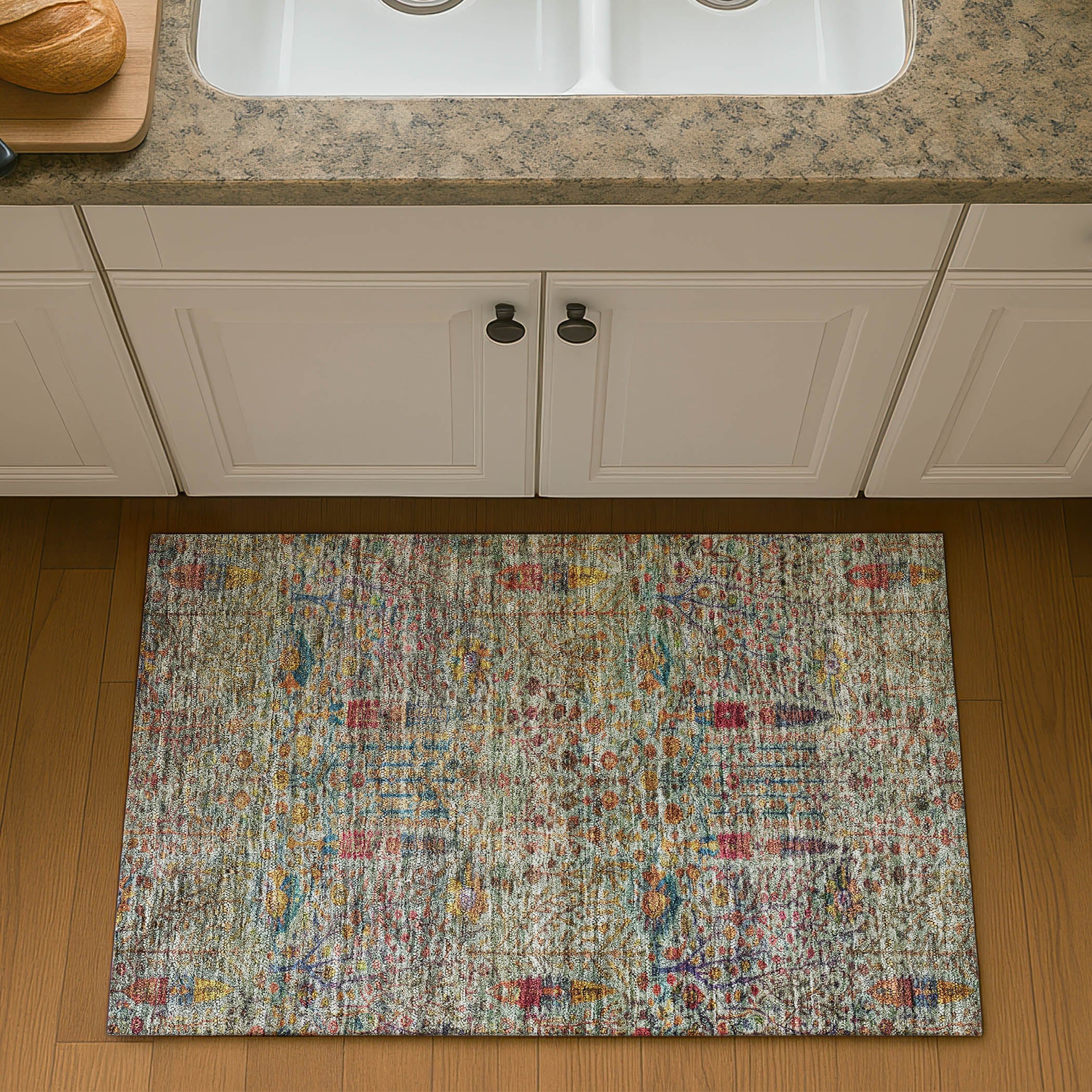 Antigua Machine Washable Transitional Green Rug 1'8" x 2'6" #shape_Rectangle
