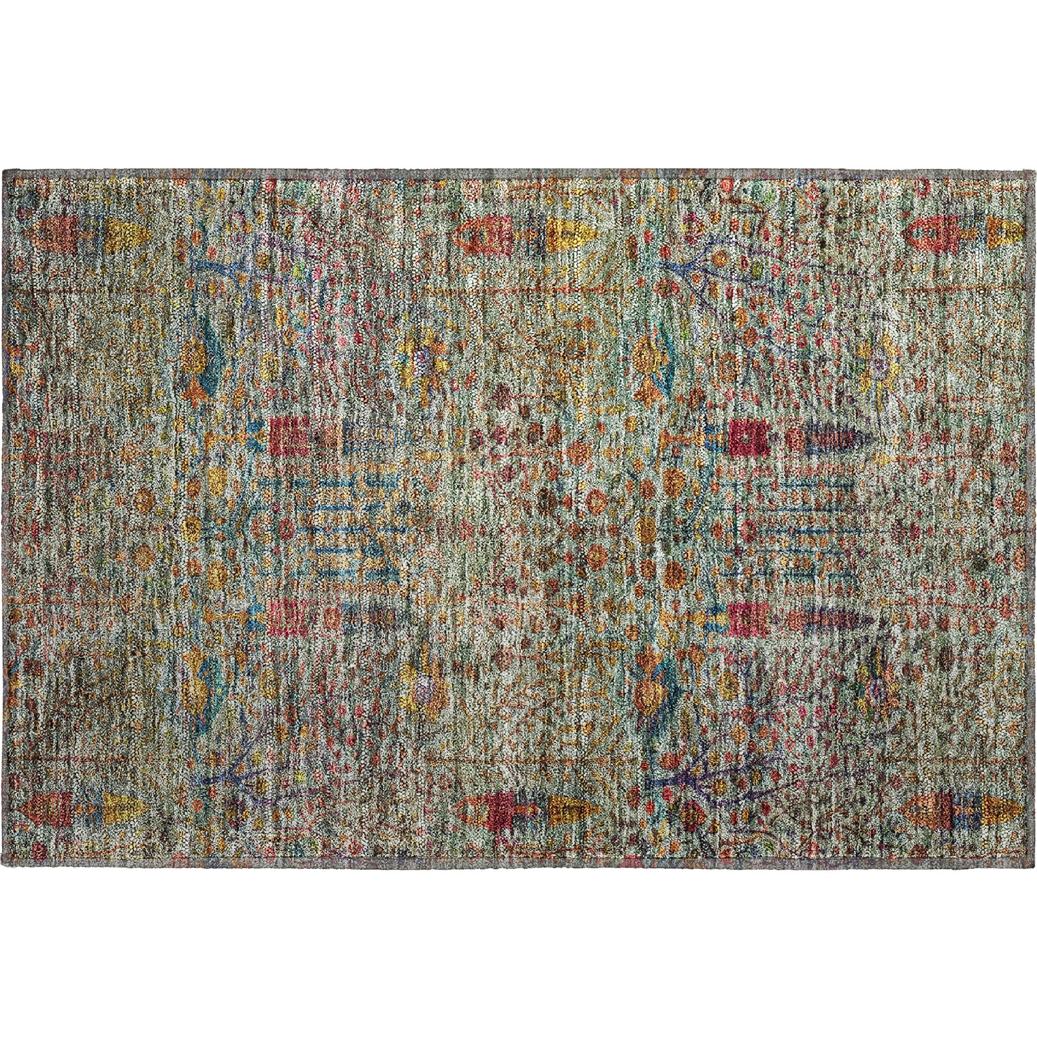 Antigua Machine Washable Transitional Green Rug 1'8" x 2'6" #shape_Rectangle