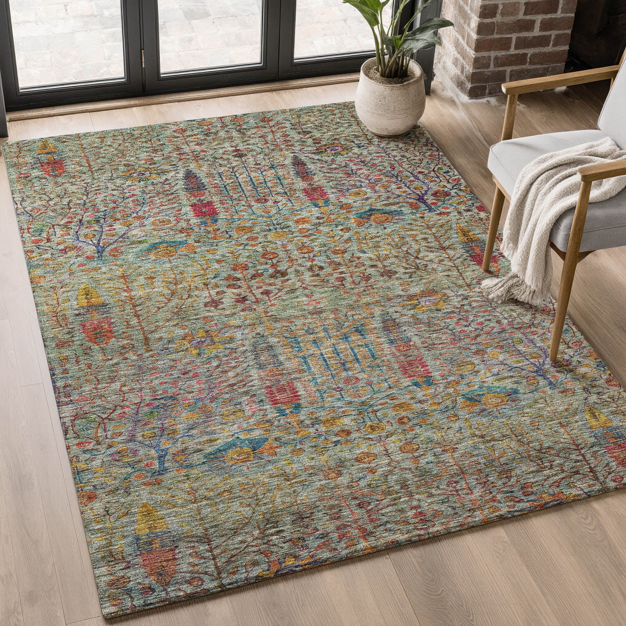 Antigua Machine Washable Transitional Green Rug 2'6" x 3'10" #shape_Rectangle