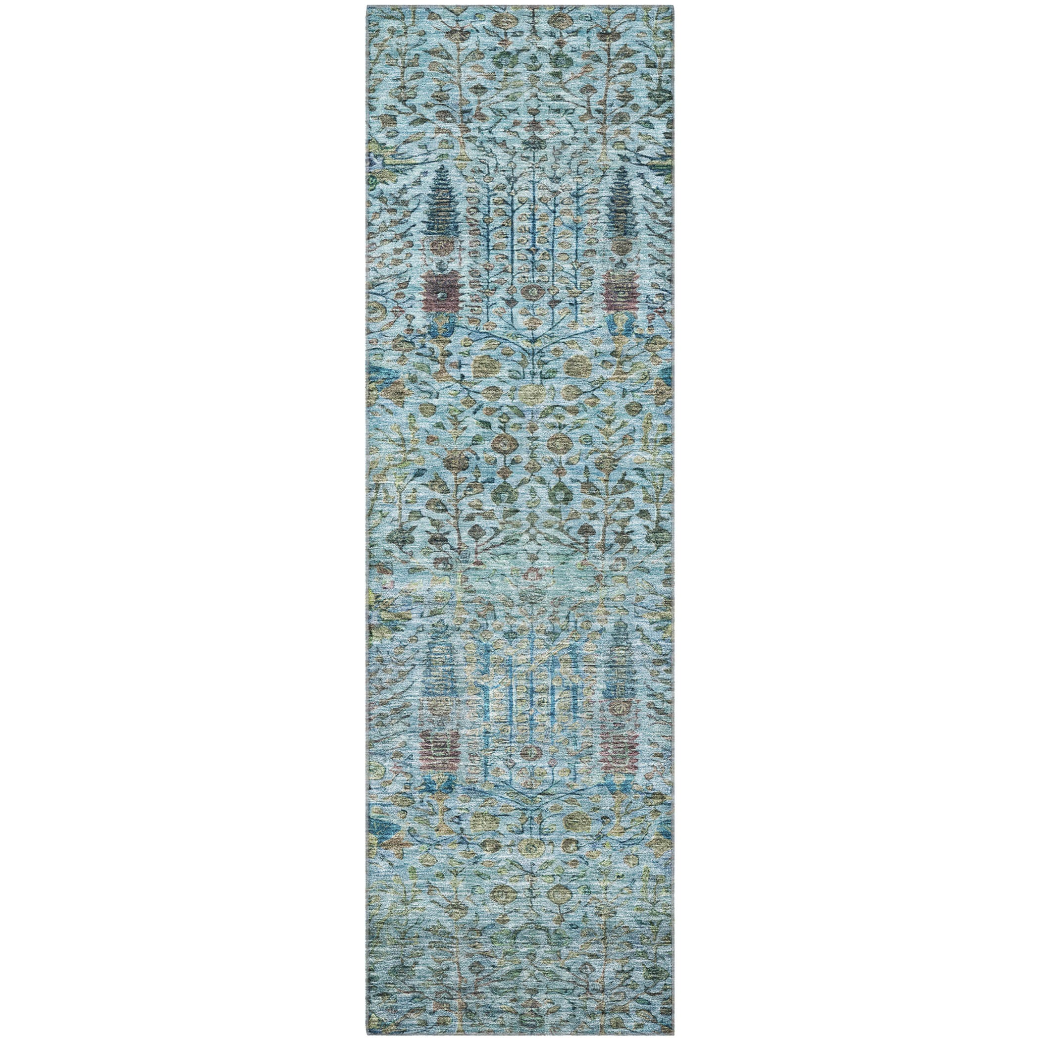 Antigua Machine Washable Transitional Teal Rug 2'3" x 7'6" #shape_Runner