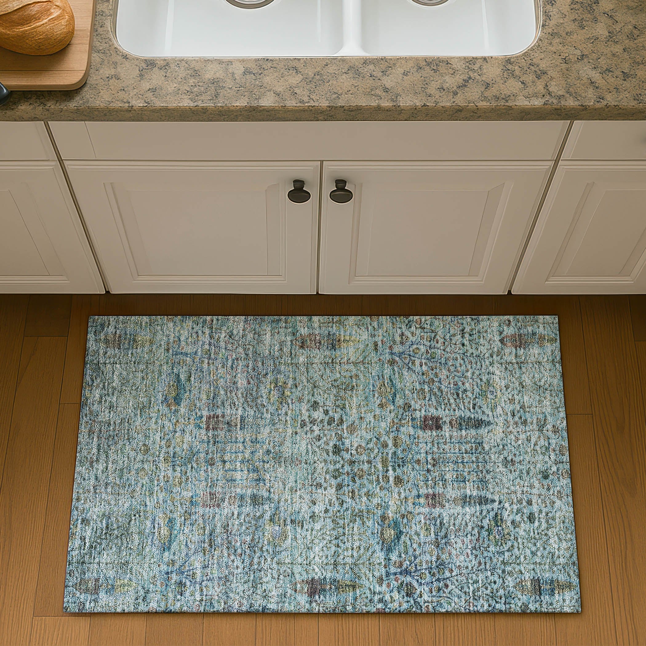 Antigua Machine Washable Transitional Teal Rug 1'8" x 2'6" #shape_Rectangle