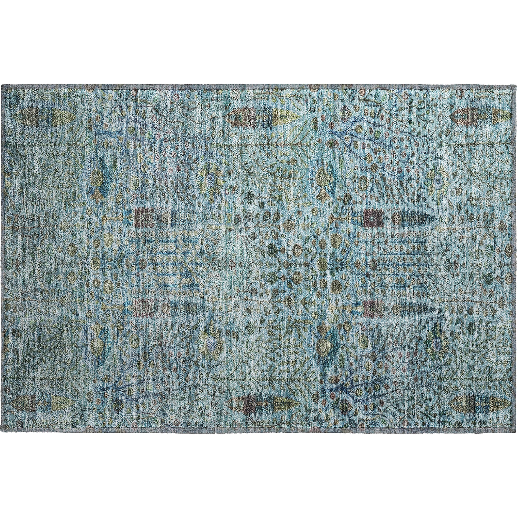 Antigua Machine Washable Transitional Teal Rug 1'8" x 2'6" #shape_Rectangle