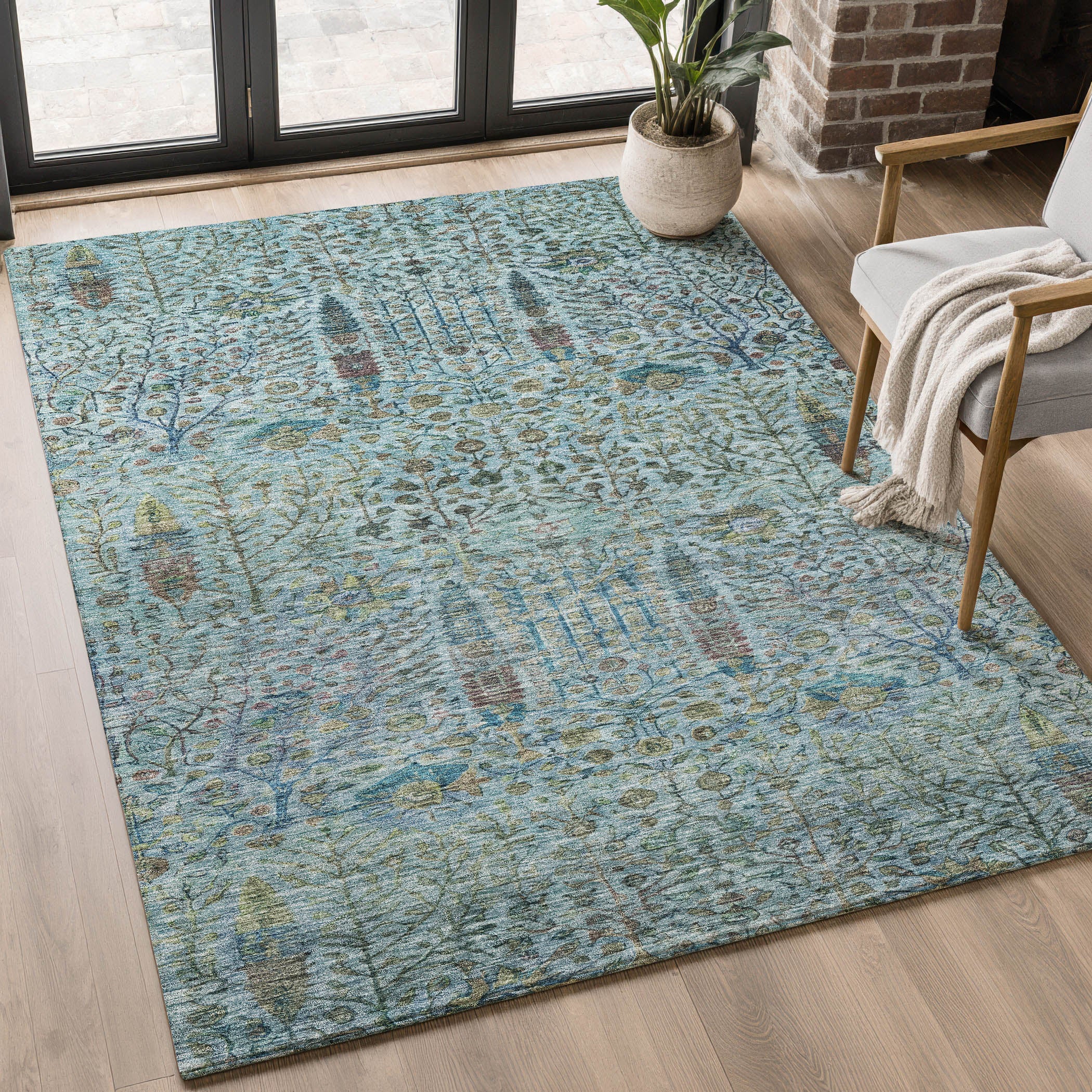 Antigua Machine Washable Transitional Teal Rug 2'6" x 3'10" #shape_Rectangle