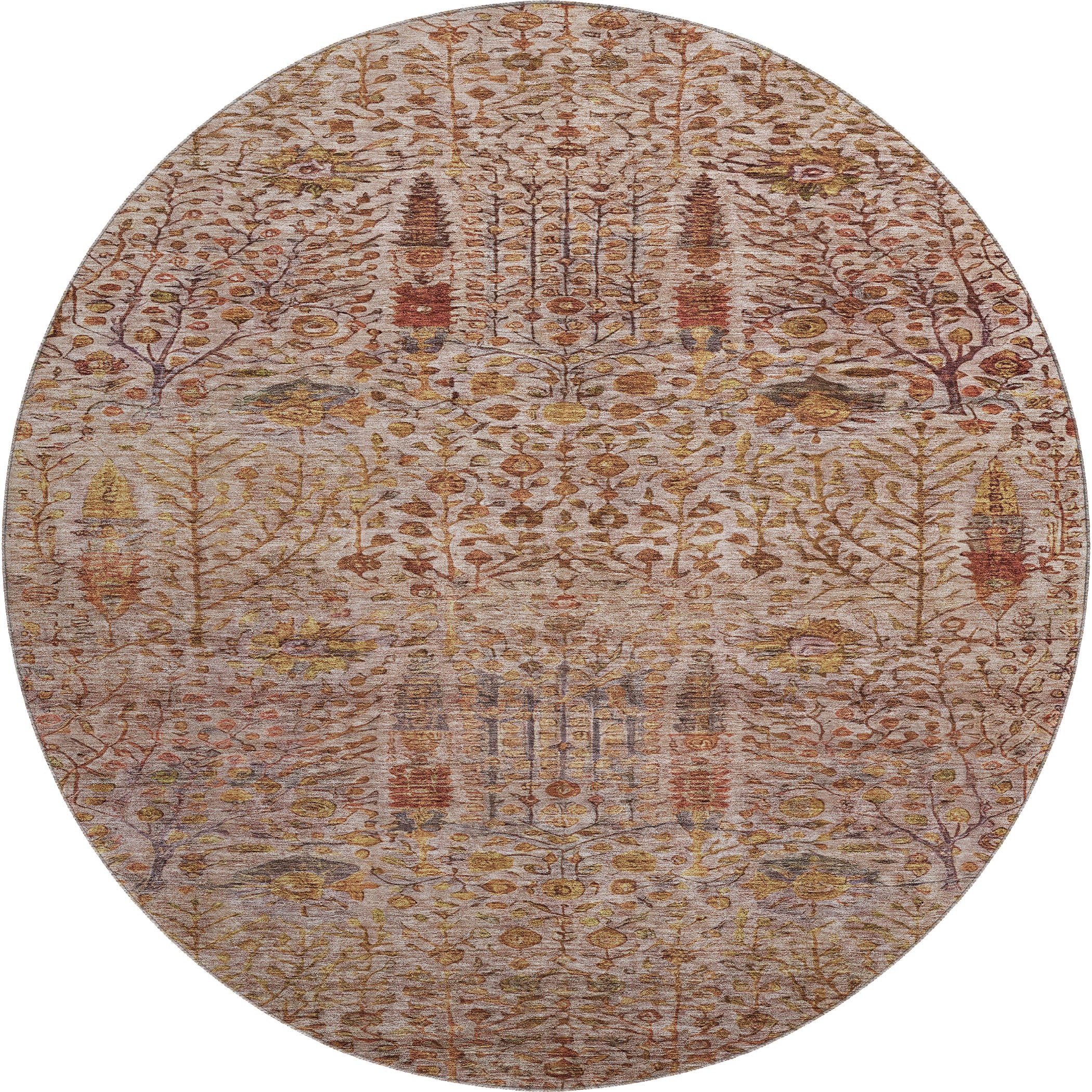 Antigua Machine Washable Transitional Terracotta Orange Rug 8' x 8' #shape_Round
