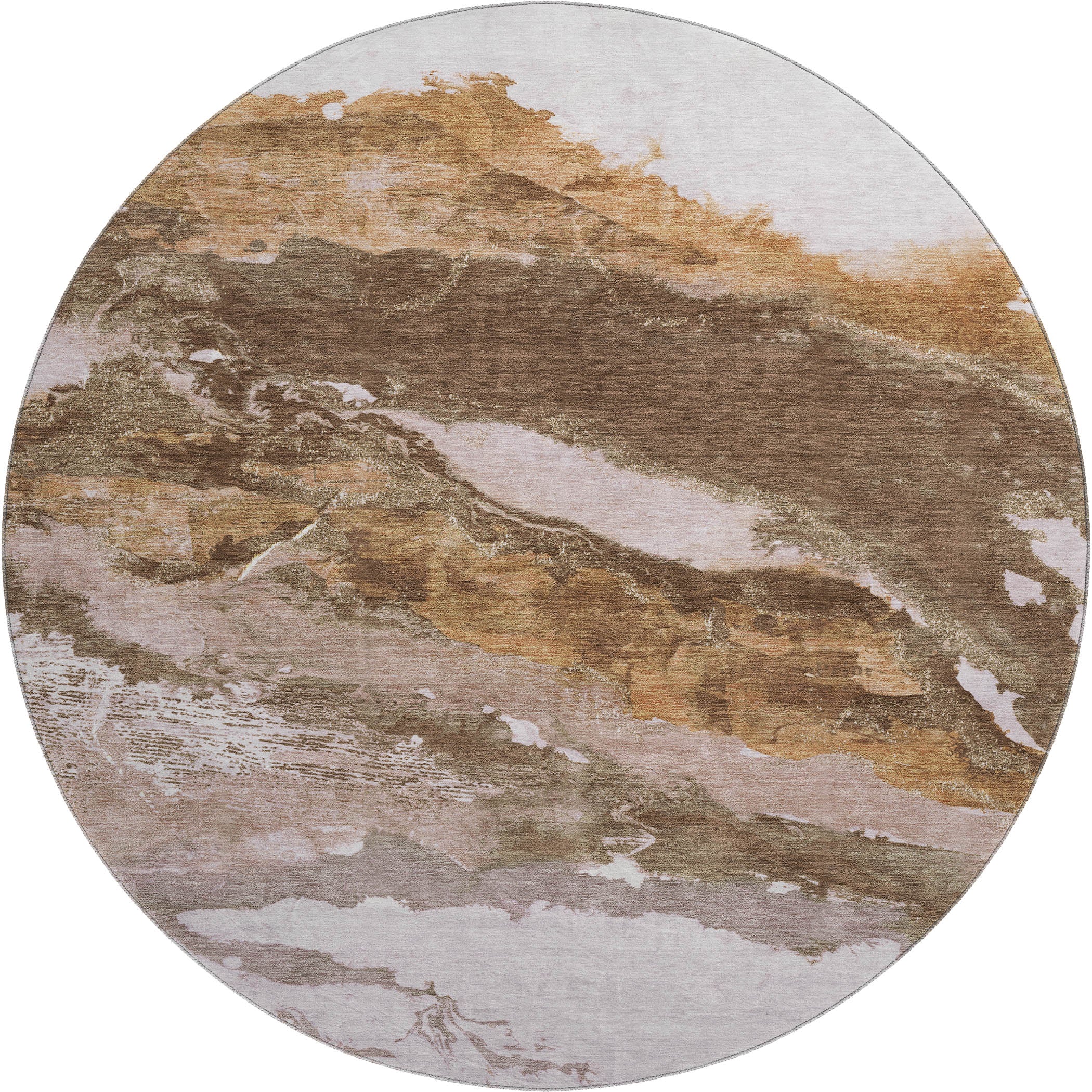 Queenstown Machine Washable Transitional Brown Rug 8' x 8' #shape_Round