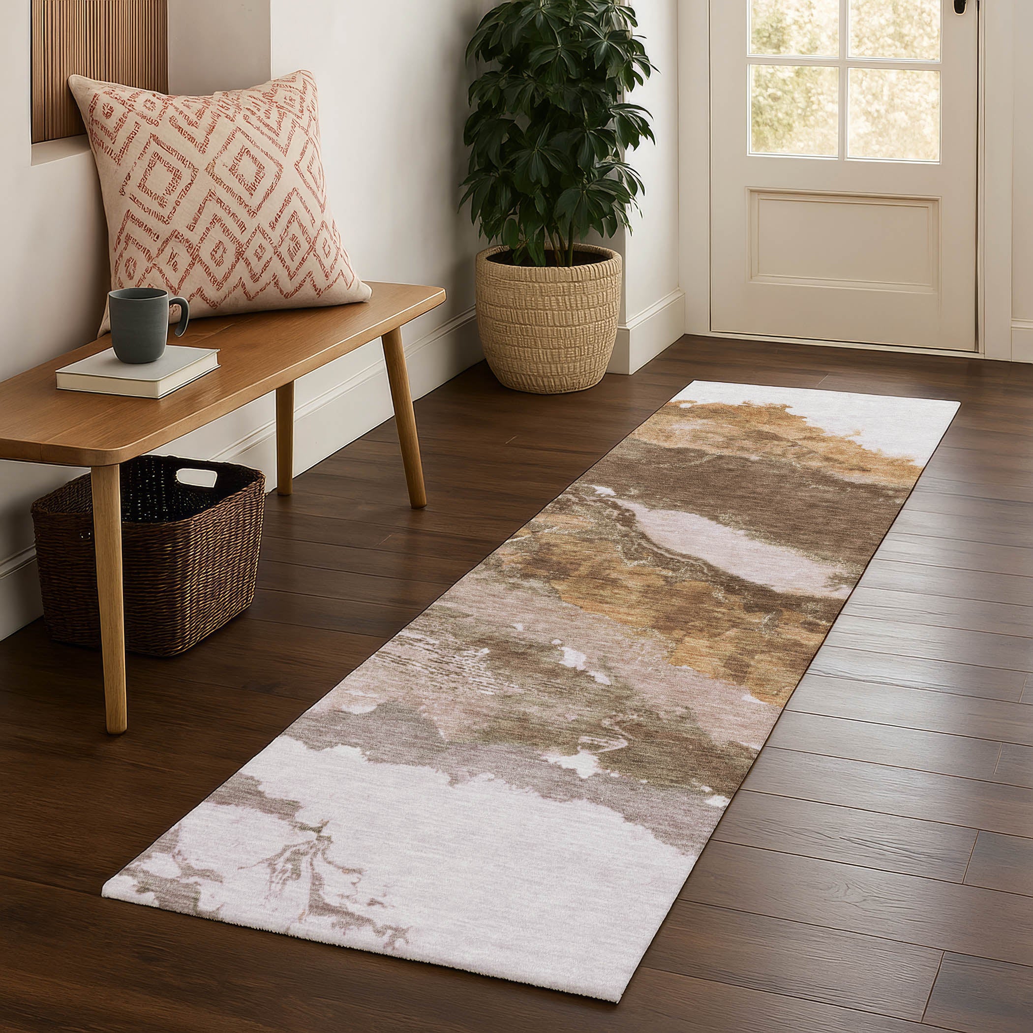 Queenstown Machine Washable Transitional Brown Rug 2'3" x 7'6" #shape_Runner