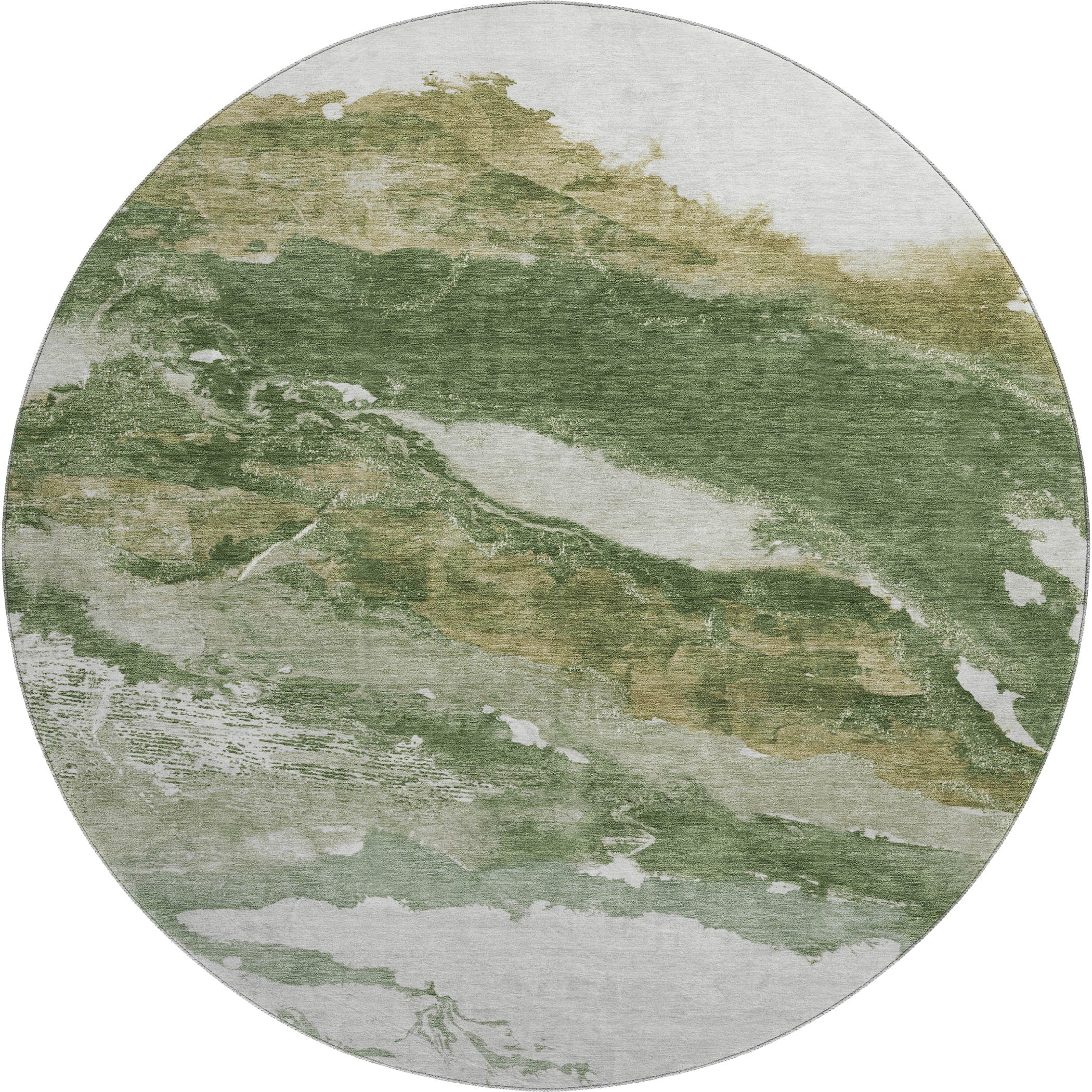 Queenstown Machine Washable Transitional Green Rug 8' x 8' #shape_Round
