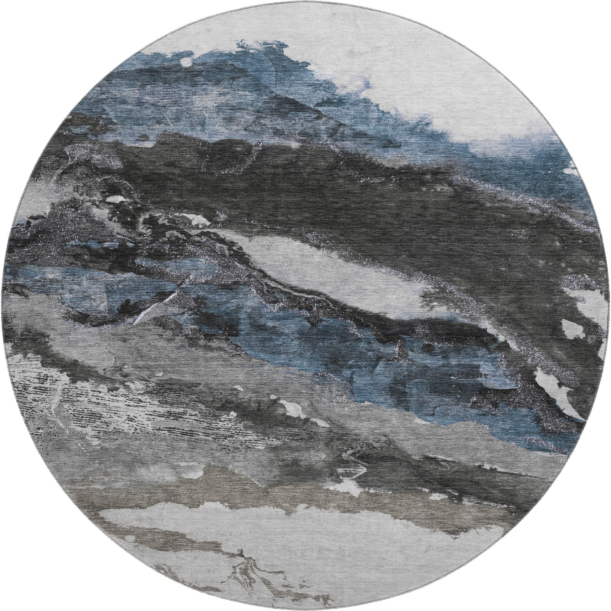 Queenstown Machine Washable Transitional Pewter Gray Rug 8' x 8' #shape_Round