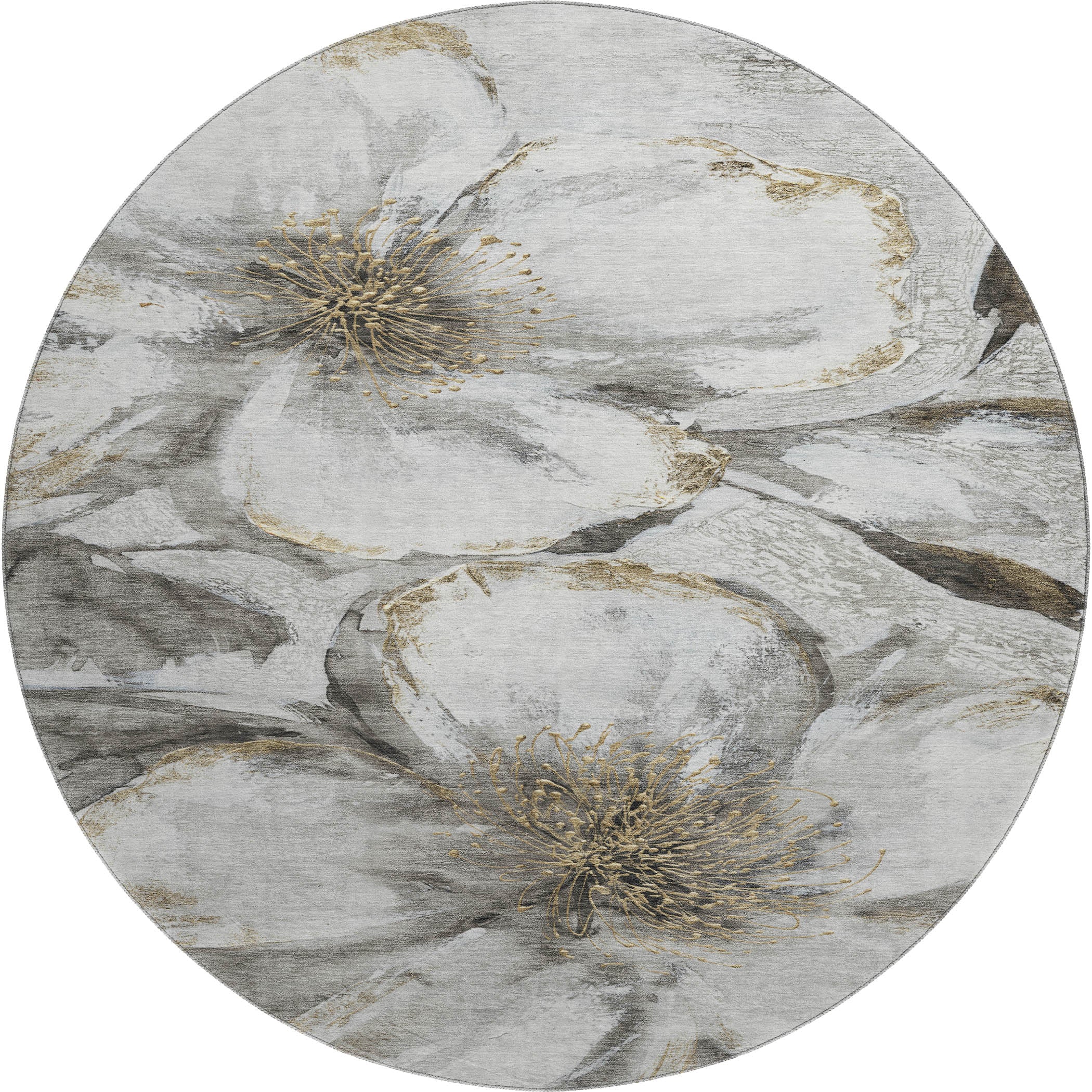 Baku Machine Washable Transitional Silver Gray Rug 8' x 8' #shape_Round