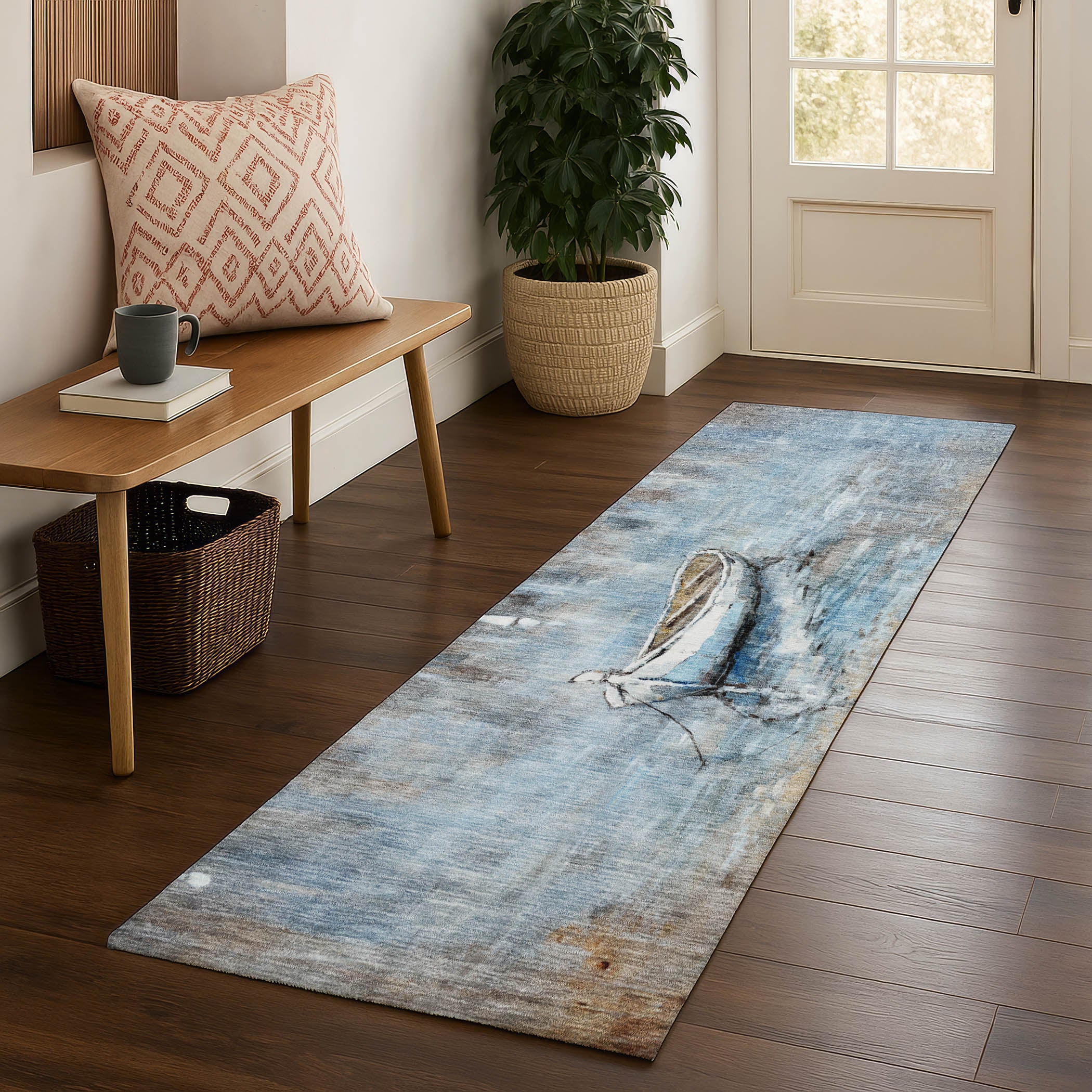 Athens Machine Washable Transitional Blue Rug 2'3" x 7'6" #shape_Runner