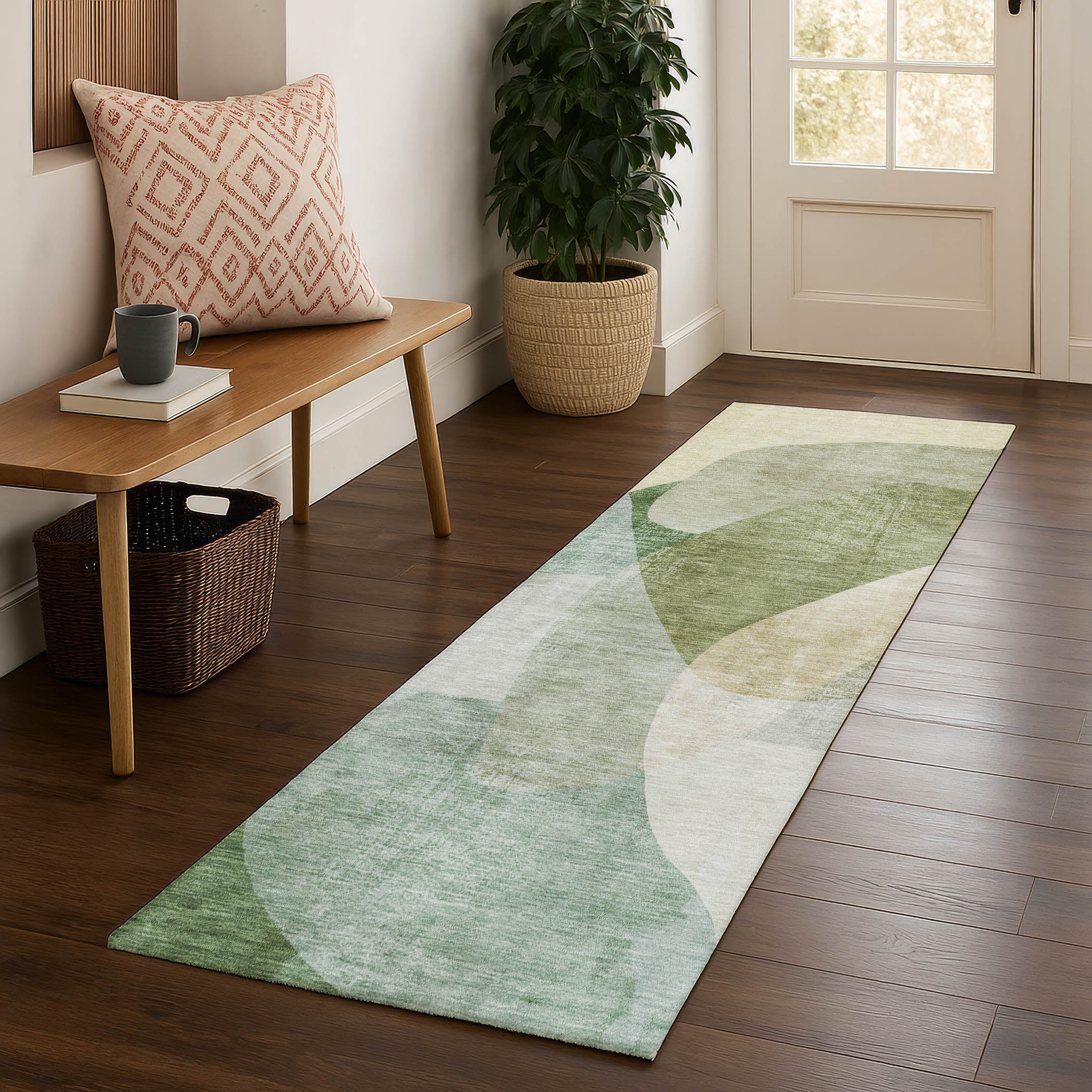 Valletta Machine Washable Transitional Aloe Green Rug 2'3" x 7'6" #shape_Runner