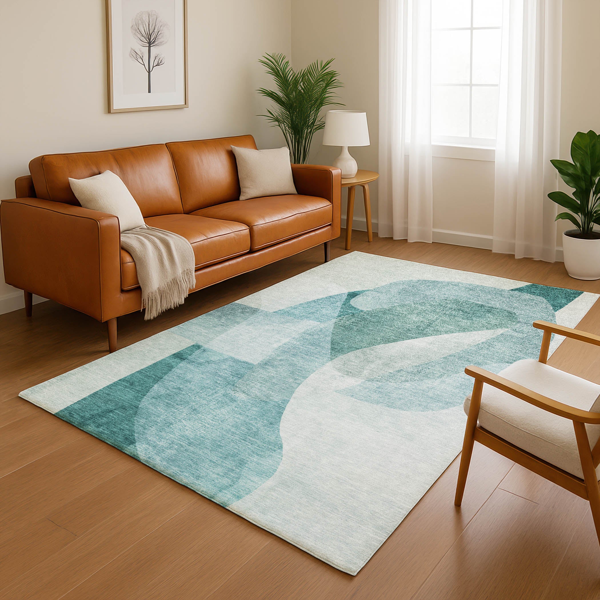Valletta Machine Washable Transitional Teal Rug 2'6" x 3'10" #shape_Rectangle