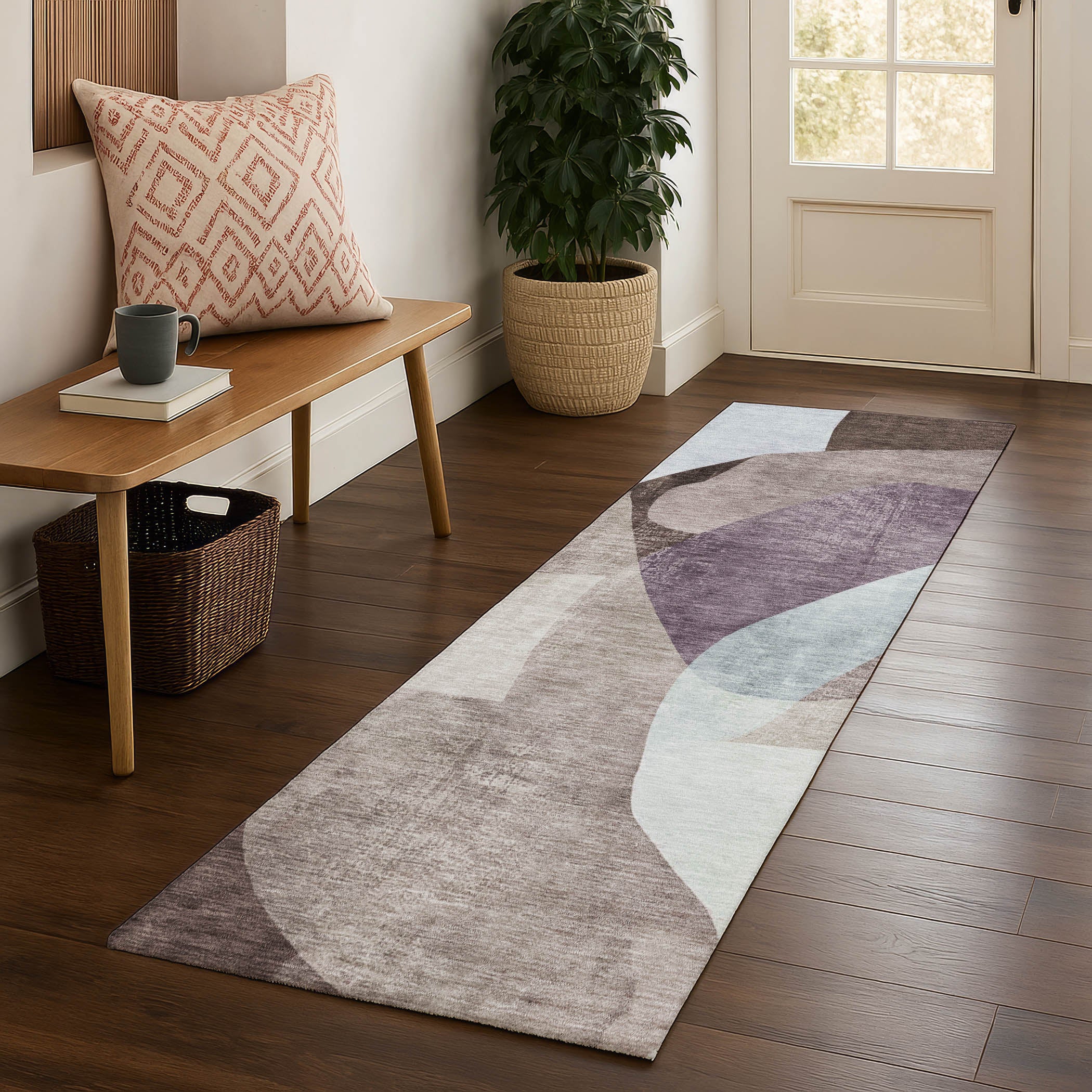 Antigua Machine Washable Transitional Brown Rug 2'3" x 7'6" #shape_Runner