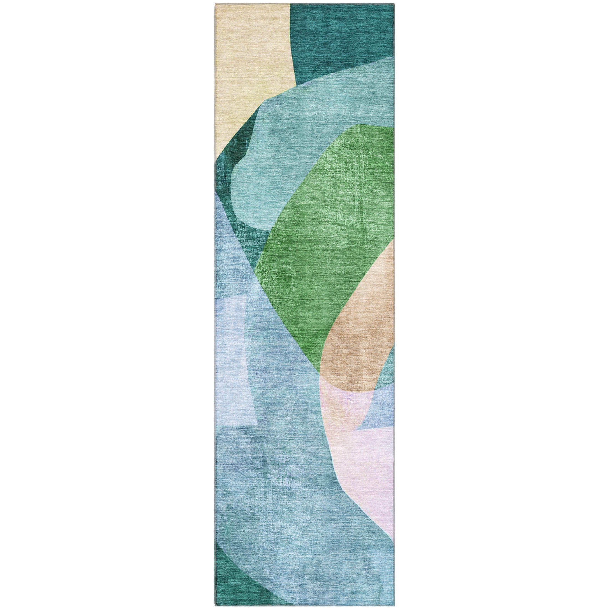 Antigua Machine Washable Transitional Green Rug 2'3" x 7'6" #shape_Runner
