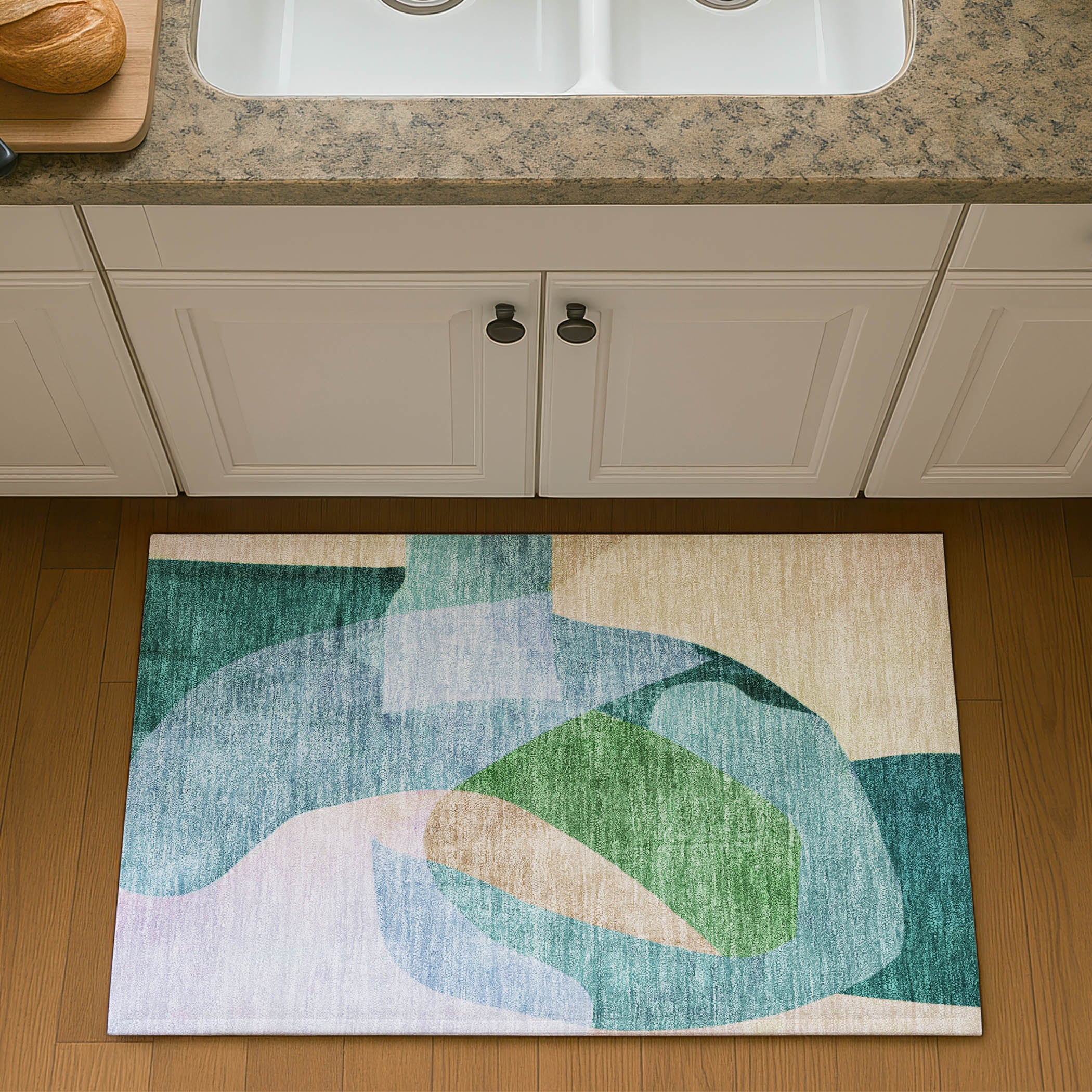 Antigua Machine Washable Transitional Green Rug 1'8" x 2'6" #shape_Rectangle