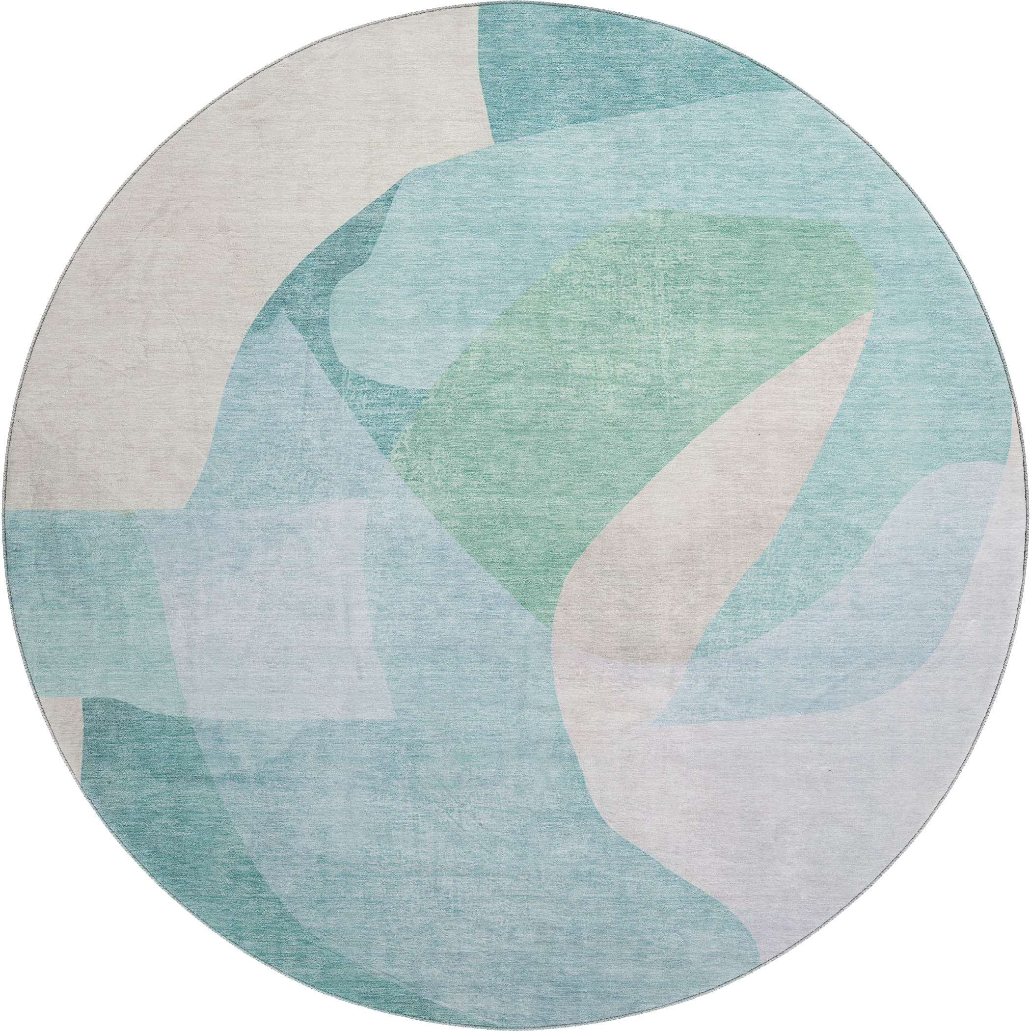 Antigua Machine Washable Transitional Seafoam Blue Rug 8' x 8' #shape_Round