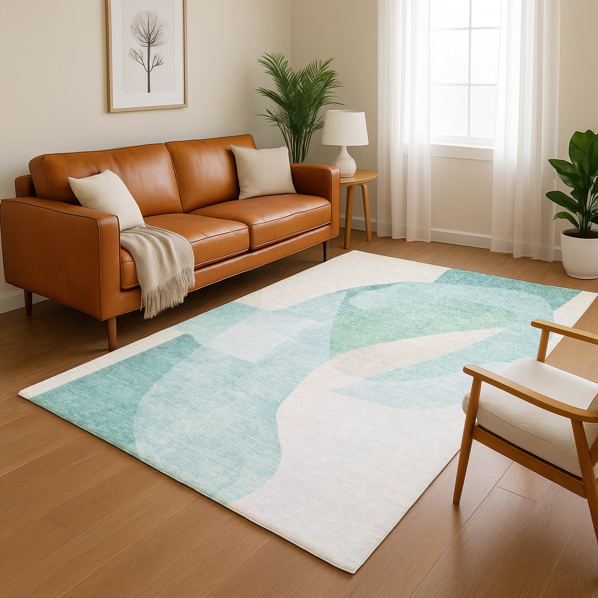 Antigua Machine Washable Transitional Seafoam Blue Rug 2'6" x 3'10" #shape_Rectangle