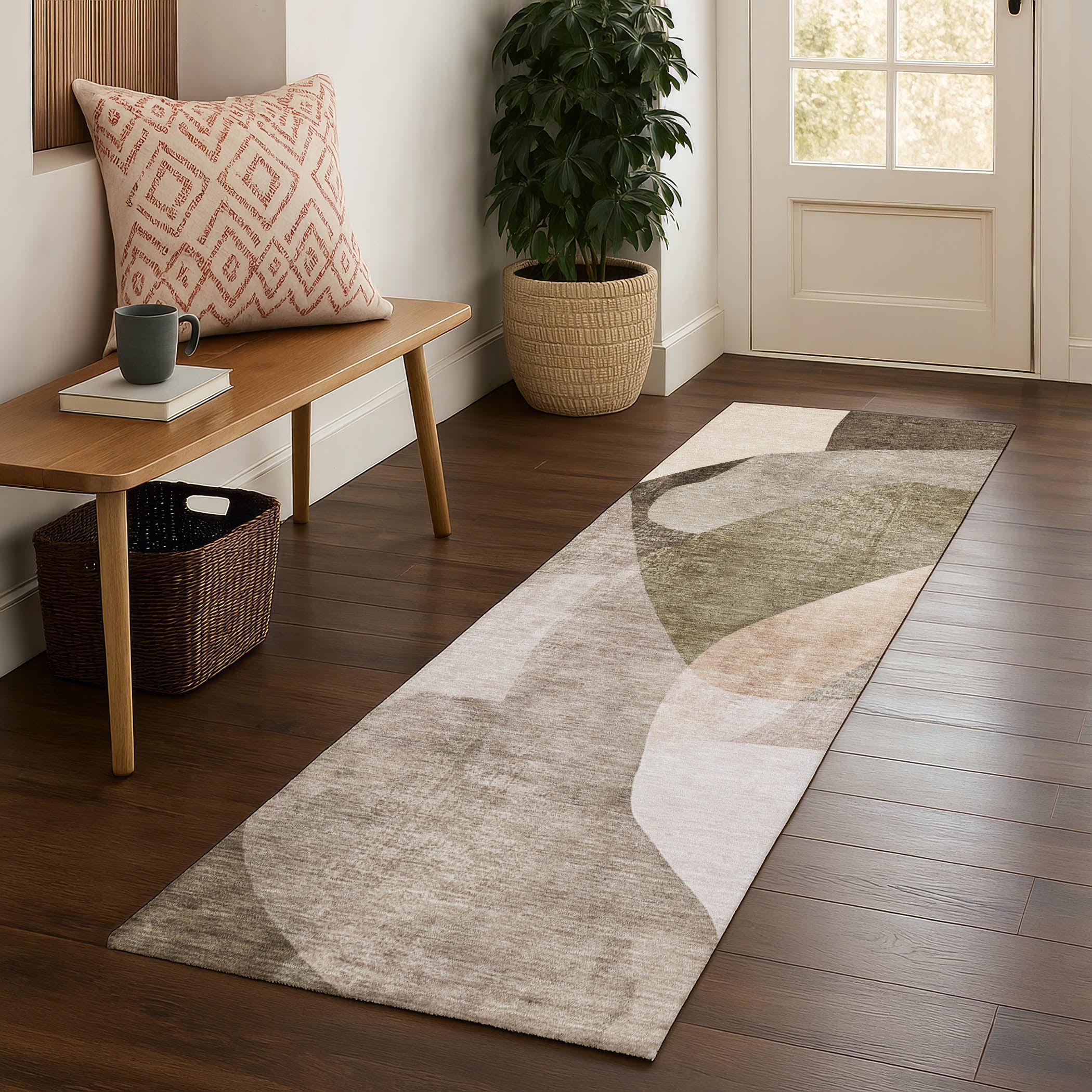 Antigua Machine Washable Transitional Taupe Brown Rug 2'3" x 7'6" #shape_Runner