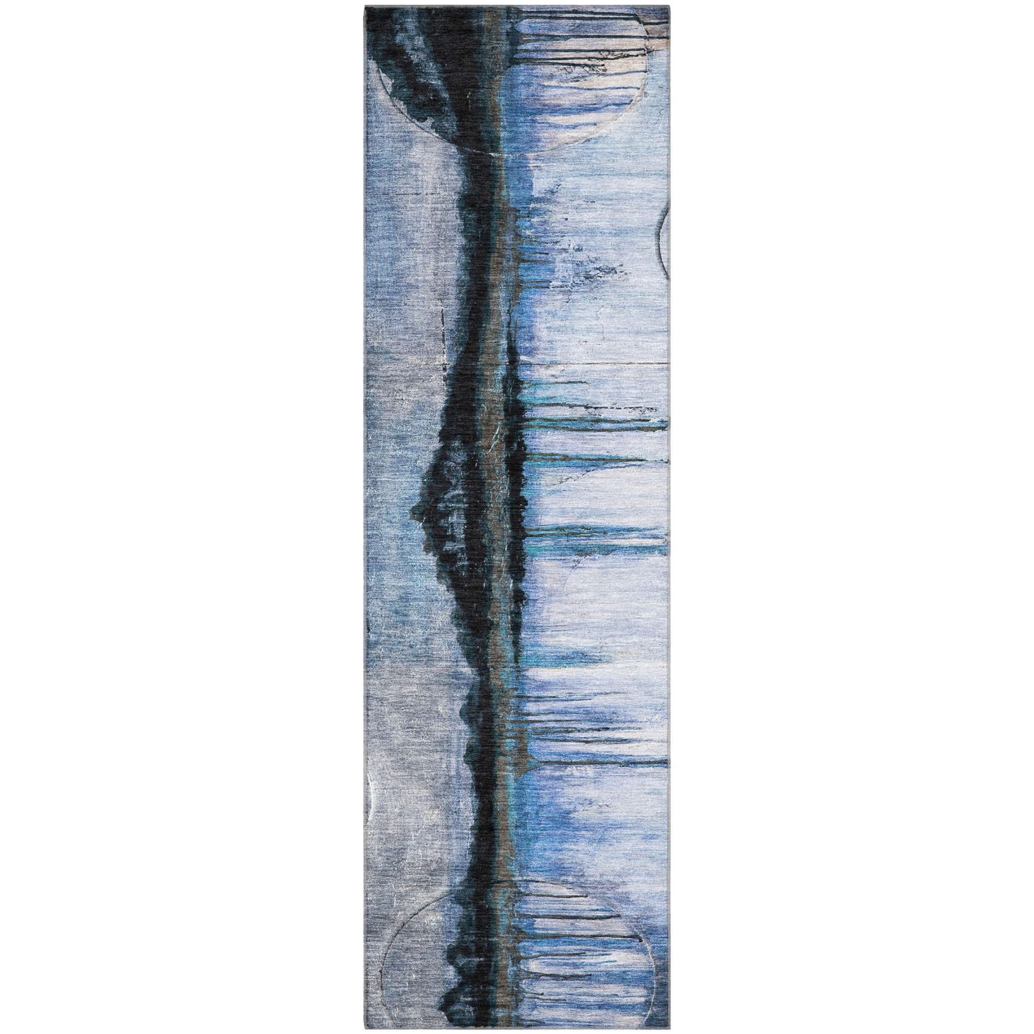 Rome Machine Washable Transitional Blue Rug 2'3" x 7'6" #shape_Runner