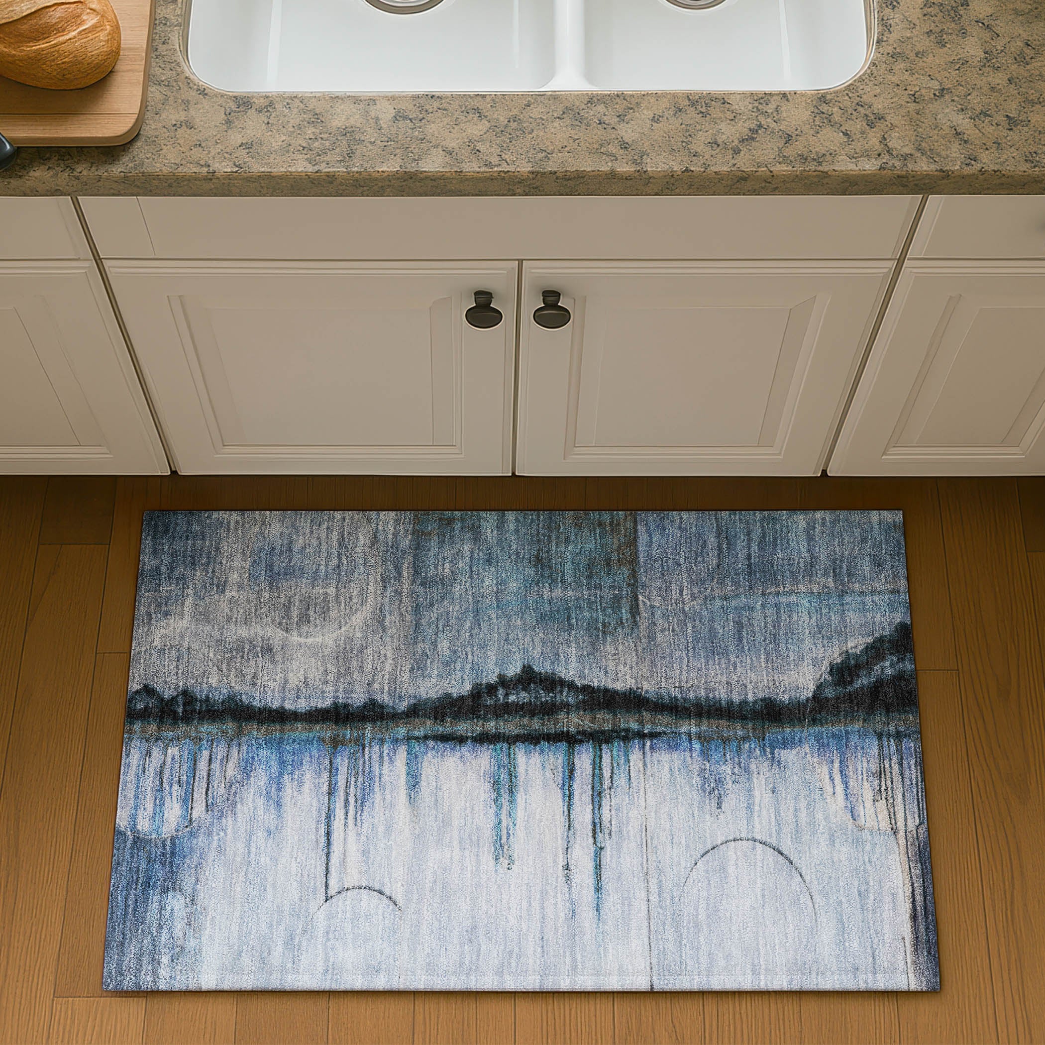 Rome Machine Washable Transitional Blue Rug 1'8" x 2'6" #shape_Rectangle